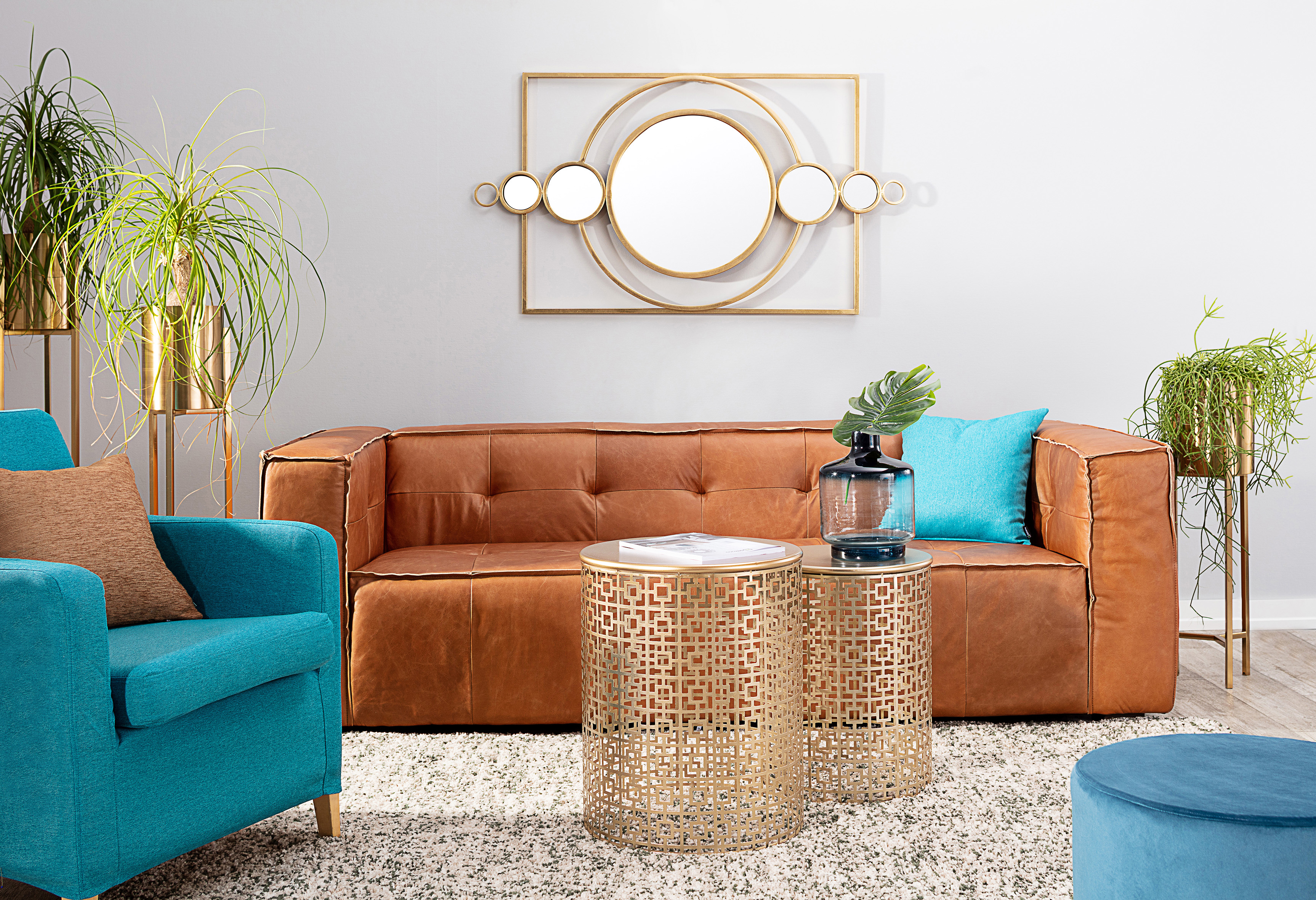 Tan & Teal Living Room