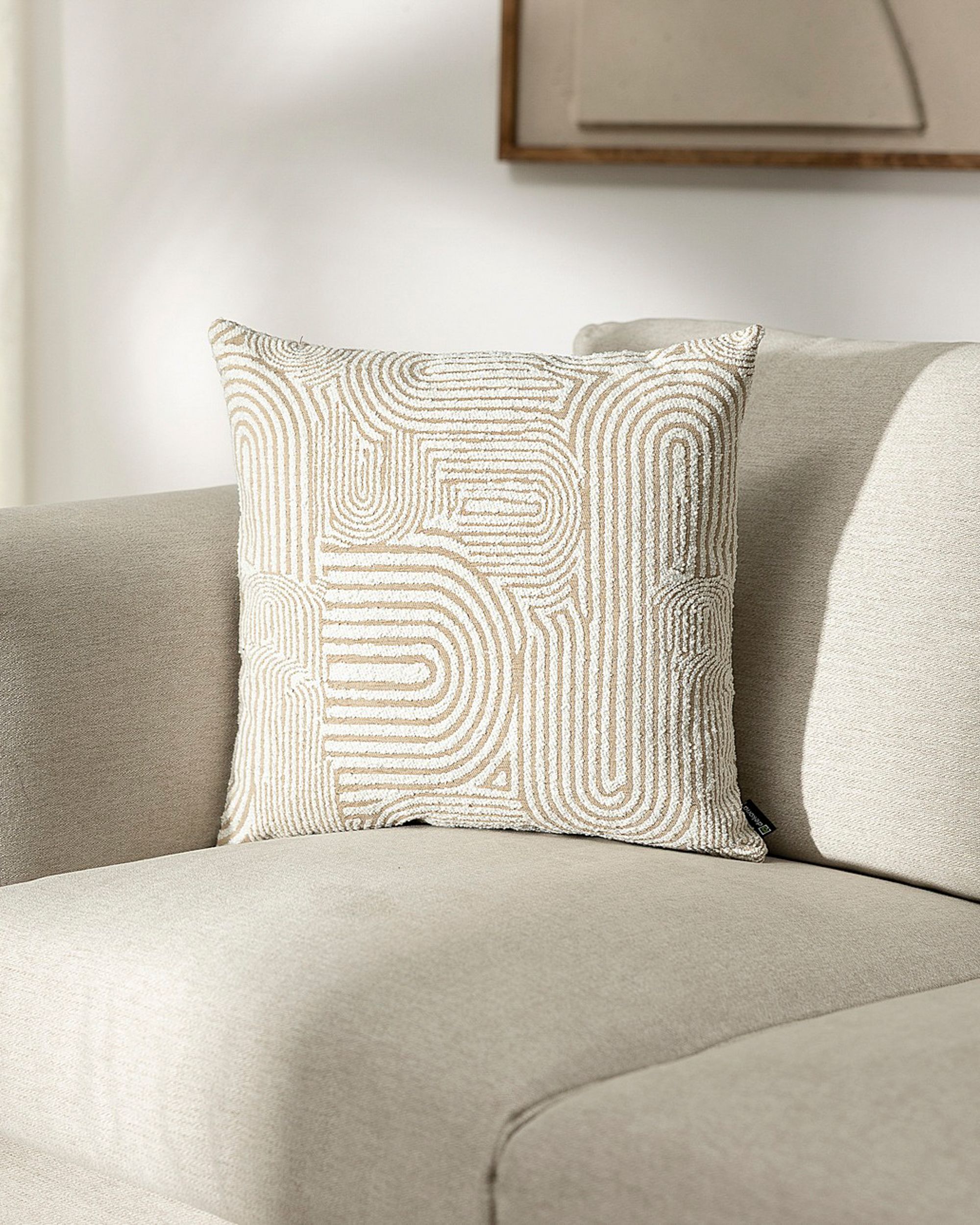 Kinga cushion cover colour beige fabric structured, patterned (hover)