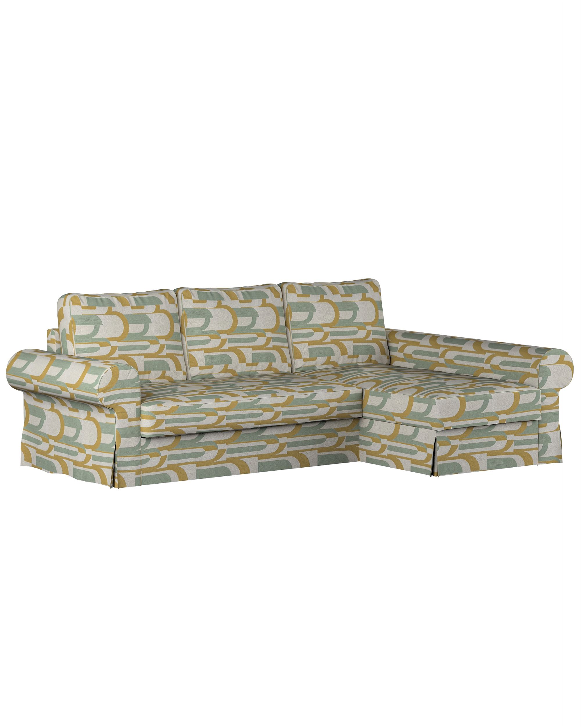 Backabro sofa bed with chaise longue cover colour green fabric structured, patterned