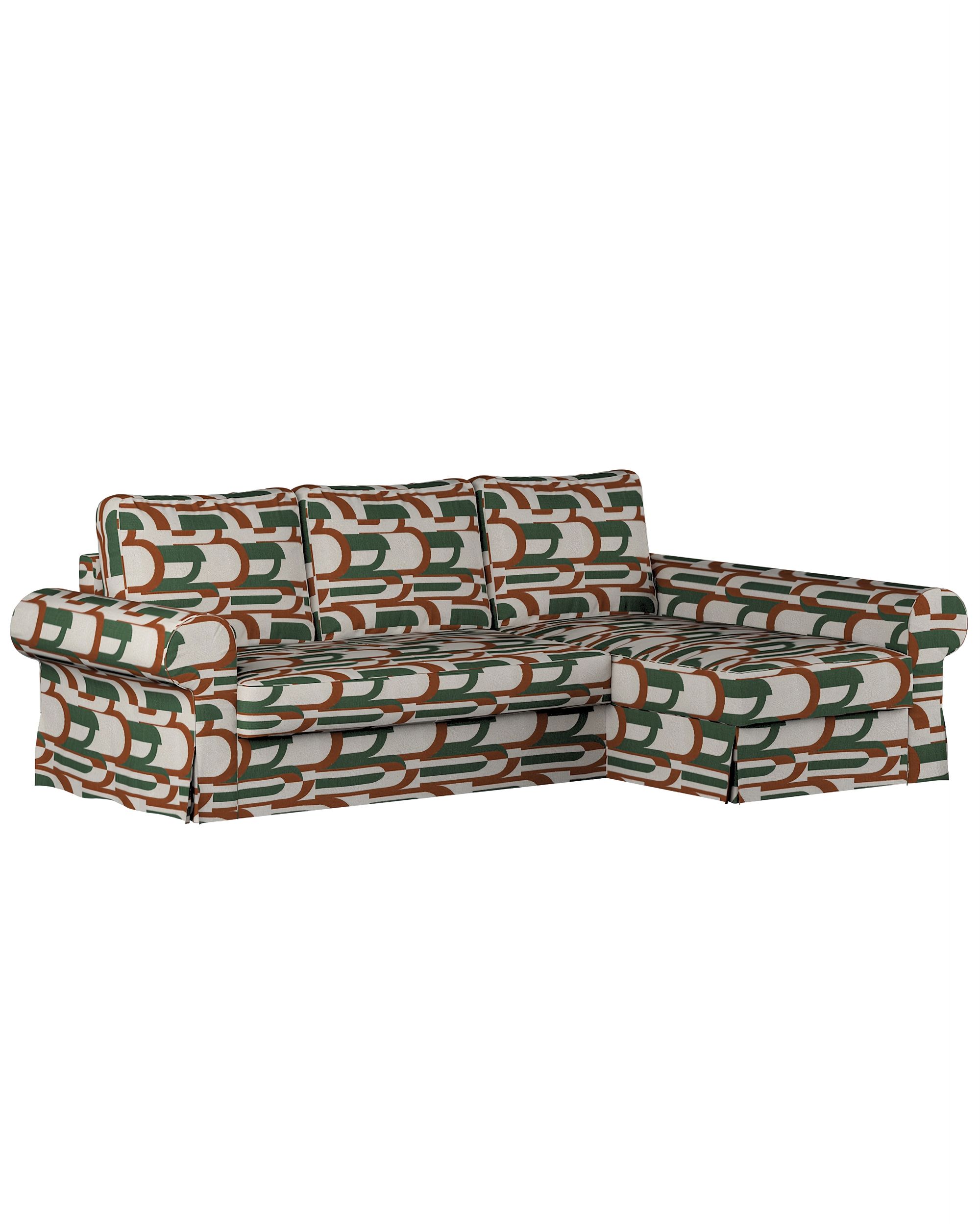 Backabro sofa bed with chaise longue cover colour green fabric structured, patterned