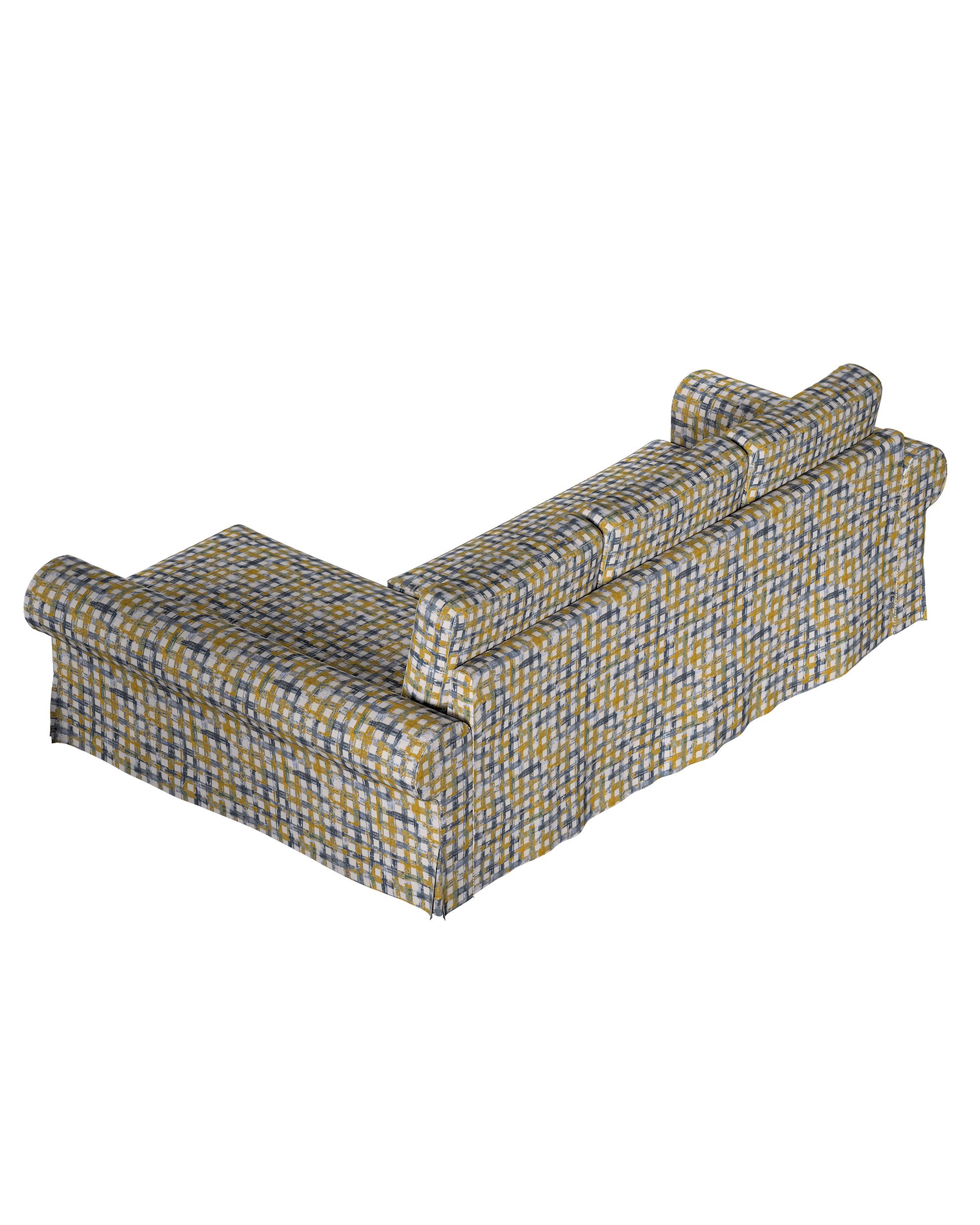 Backabro sofa bed with chaise longue cover colour blue fabric structured, patterned (hover)