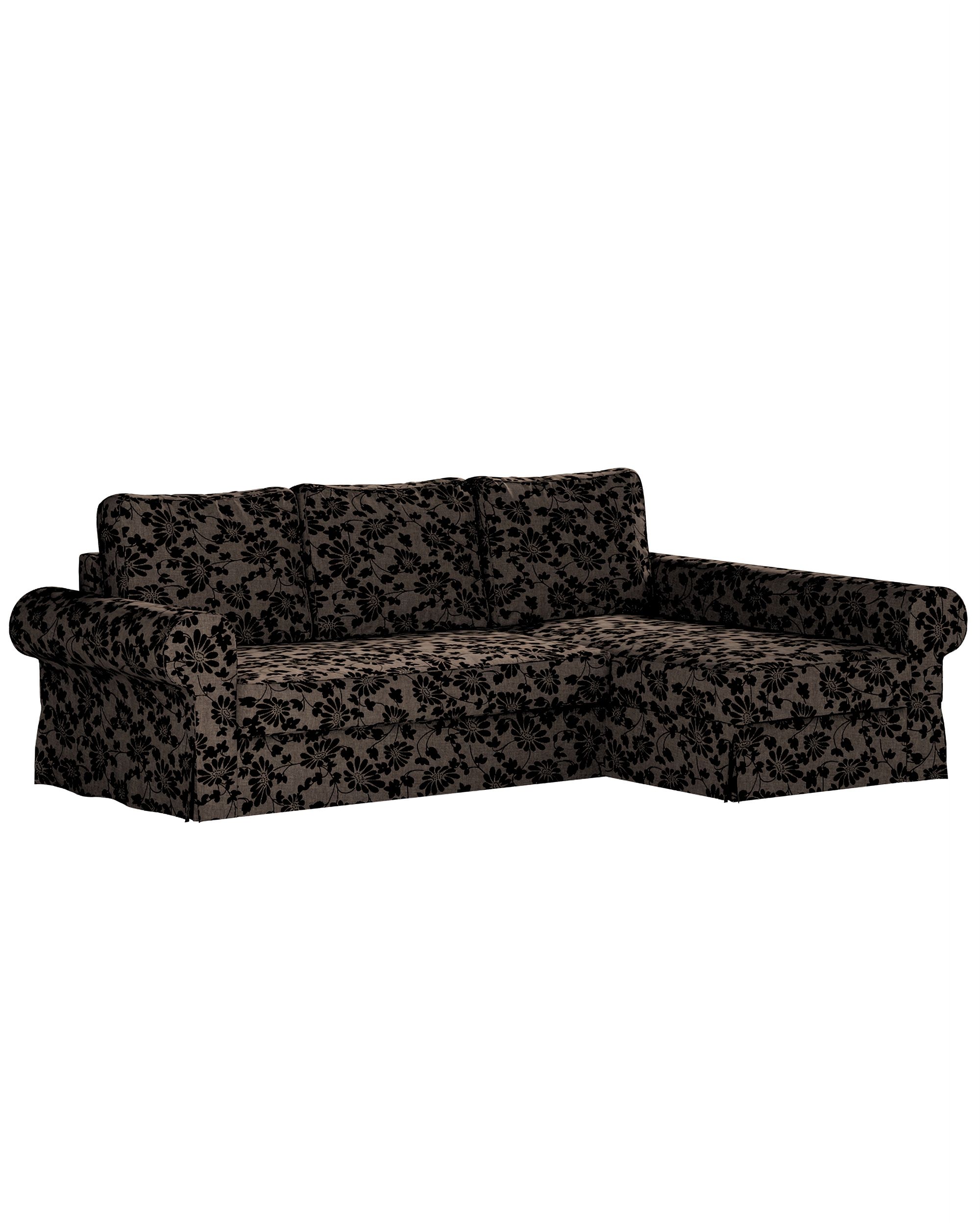 Backabro sofa bed with chaise longue cover colour brown fabric structured, patterned