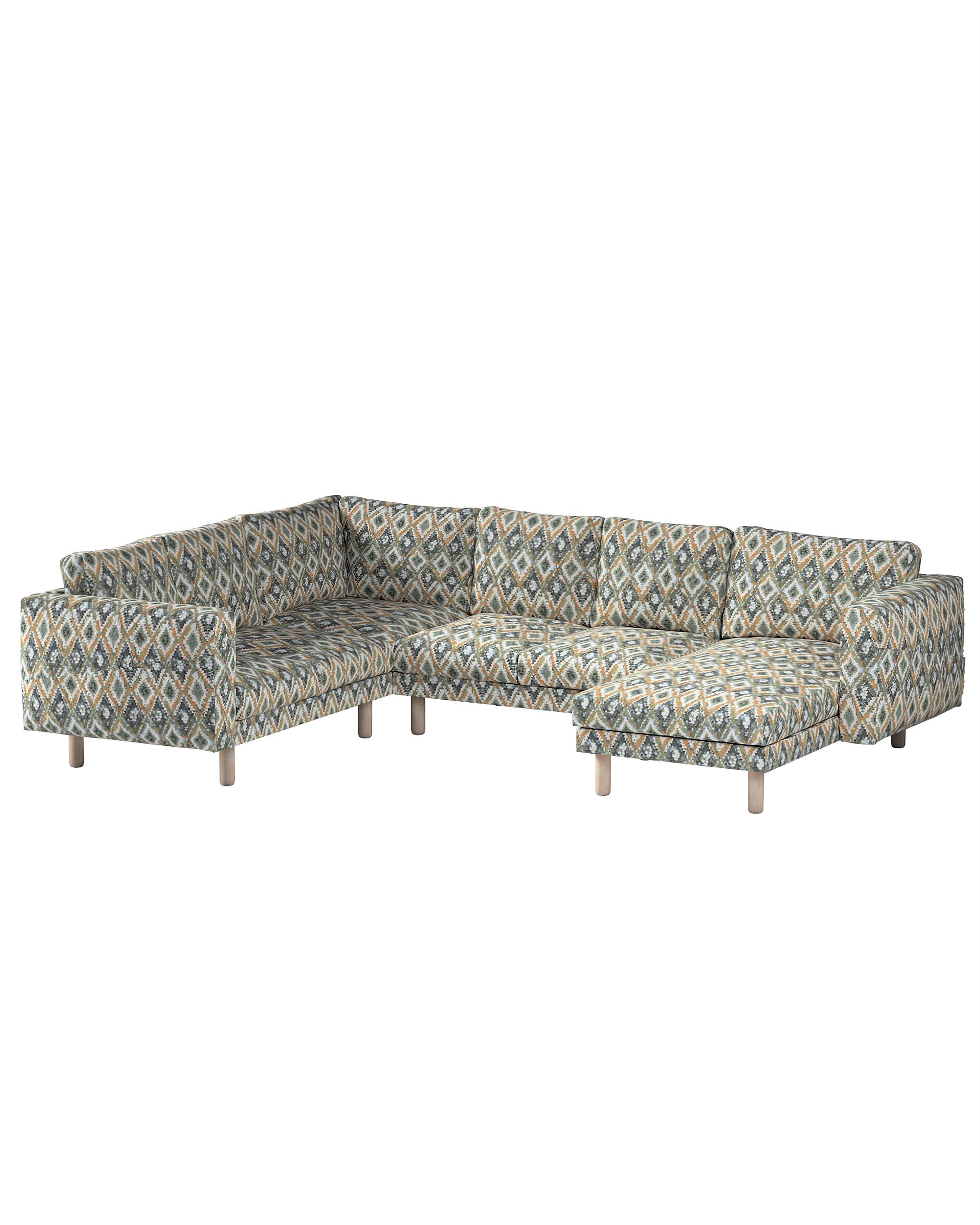 Norsborg 5-seat corner sofa with chaise longue cover colour blue fabric structured, patterned