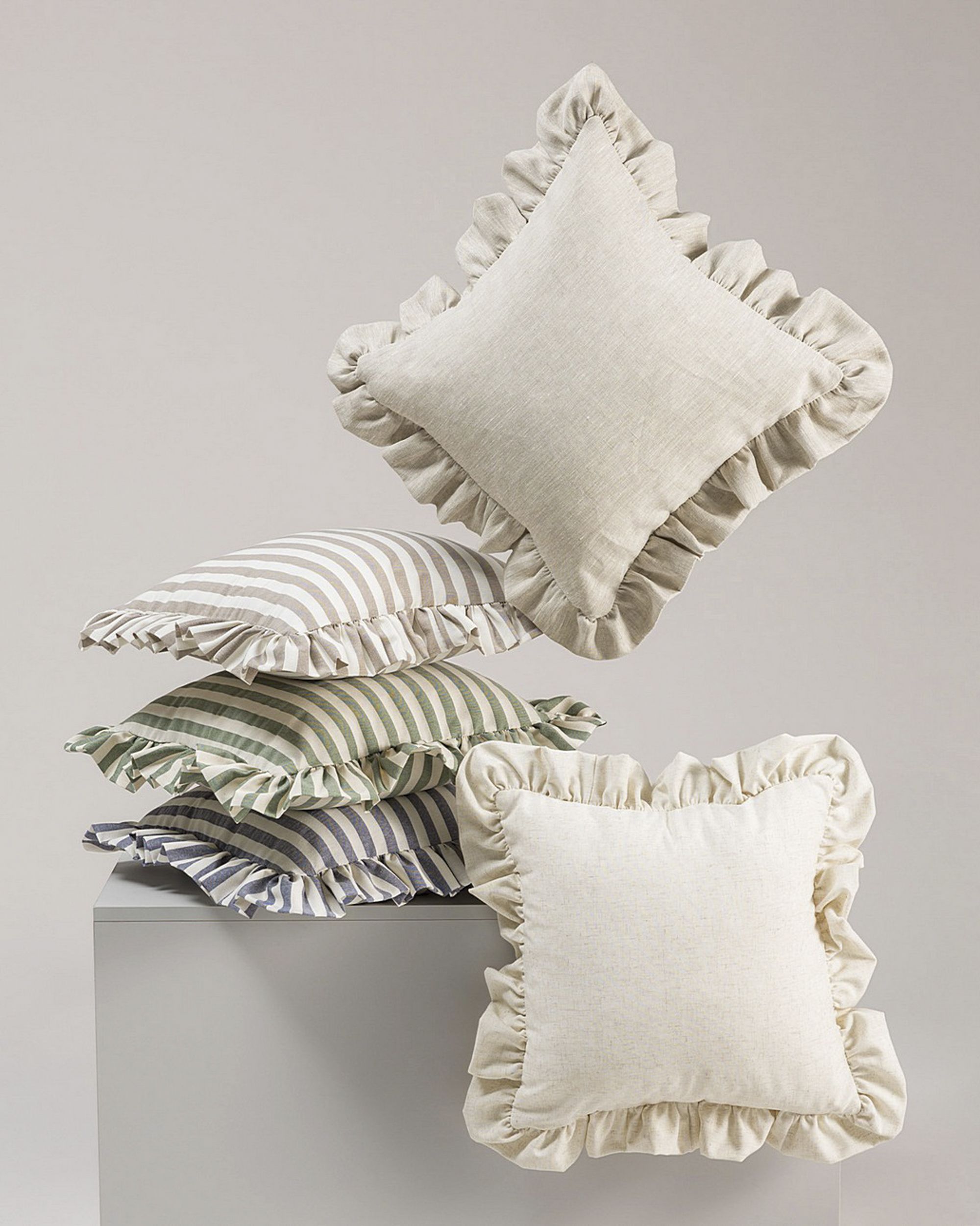 Paula pillowcase with frill colour beige fabric patterned