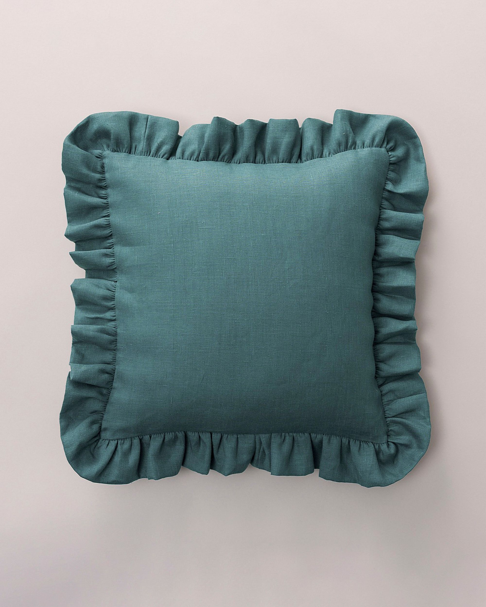 Paula pillowcase with frill colour green fabric semi-sheer, structured, linen
