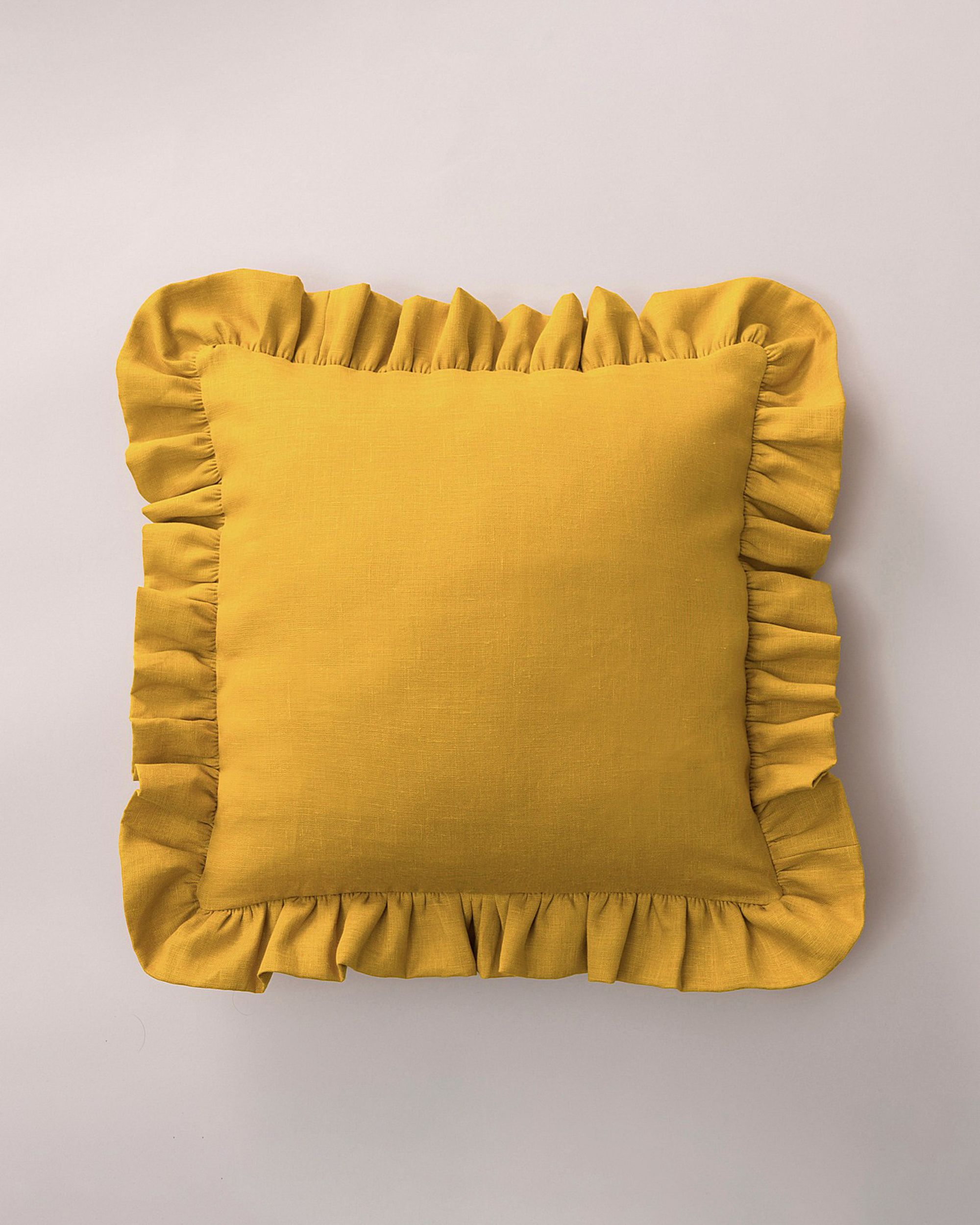 Paula pillowcase with frill colour yellow fabric semi-sheer, structured, linen
