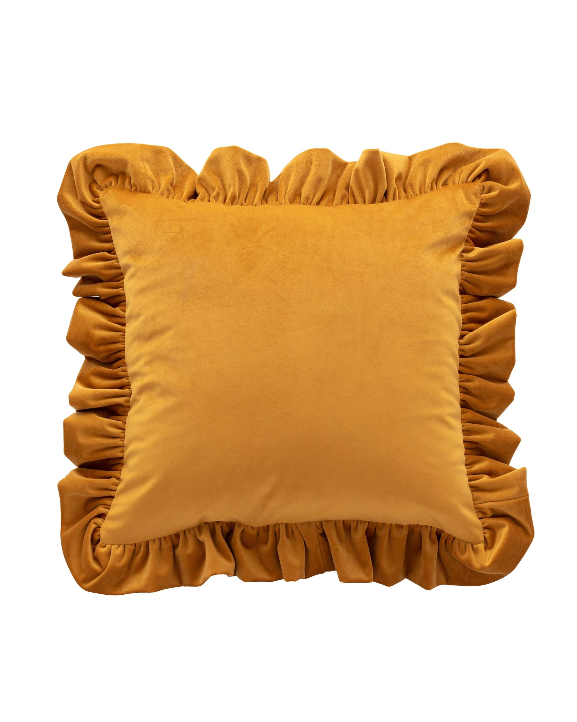 Paula pillowcase with frill colour yellow fabric gloss, velvet