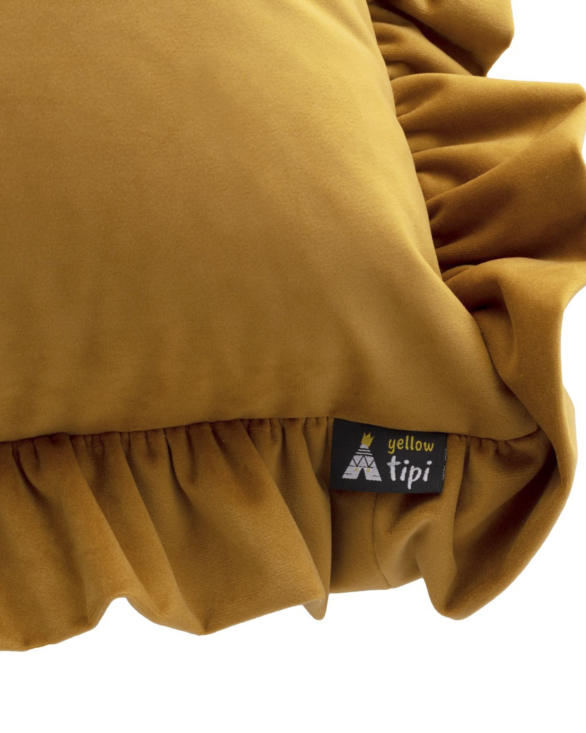 Paula pillowcase with frill colour yellow fabric gloss, velvet (hover)