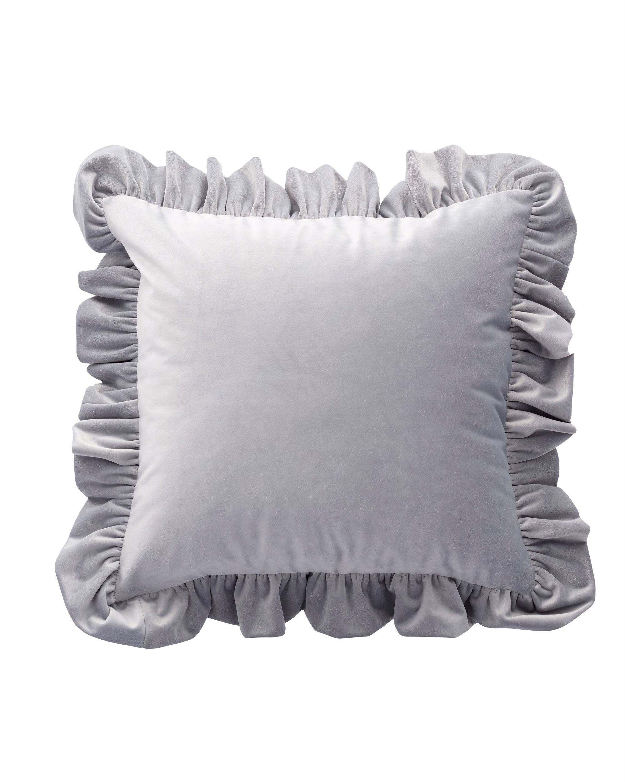 Paula pillowcase with frill colour grey fabric gloss, velvet