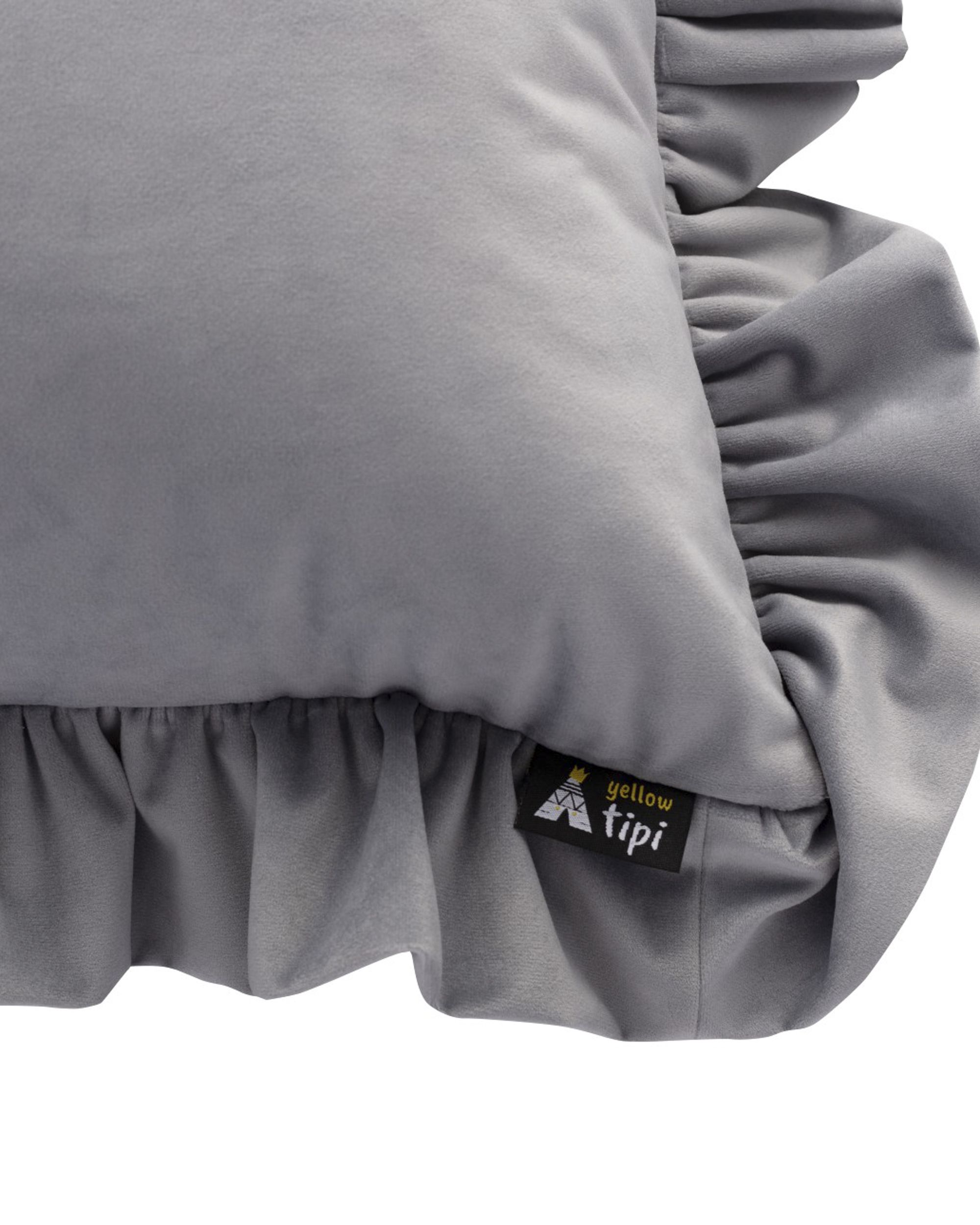 Paula pillowcase with frill colour grey fabric gloss, velvet (hover)