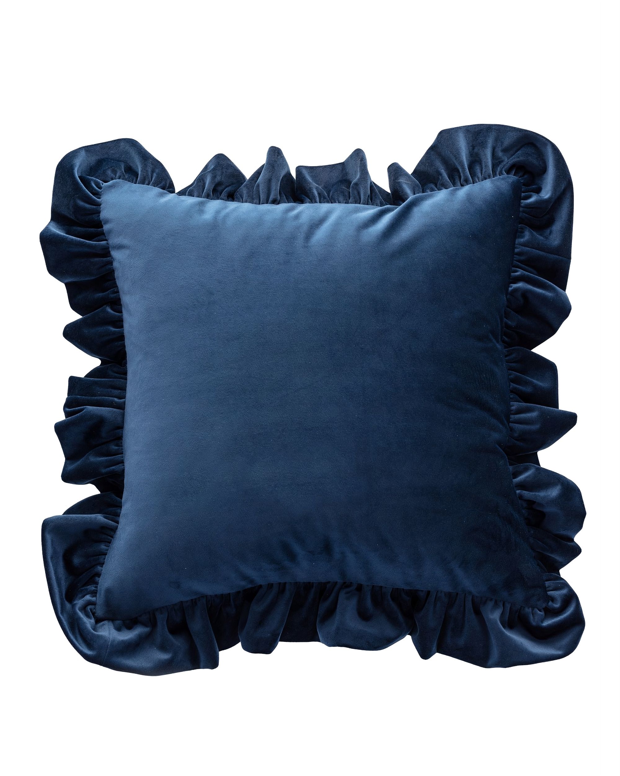 Paula pillowcase with frill colour navy blue fabric gloss, velvet