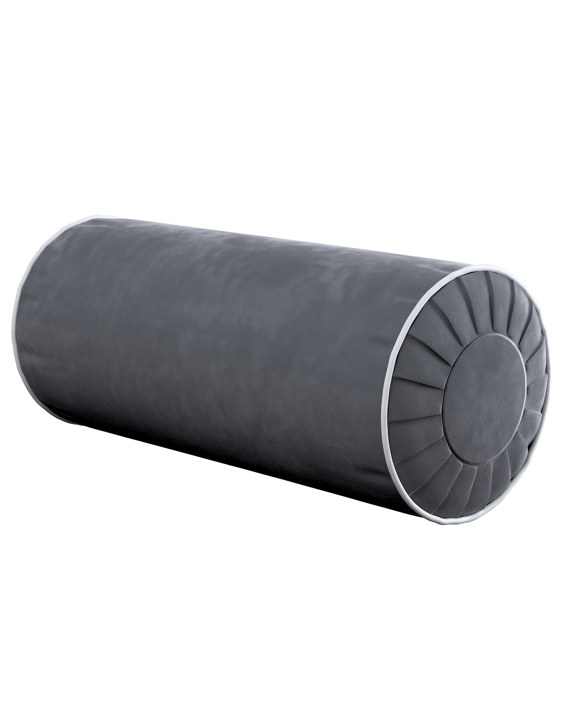 Bolster pillow with pleats and decorative piping colour grey fabric gloss, velvet