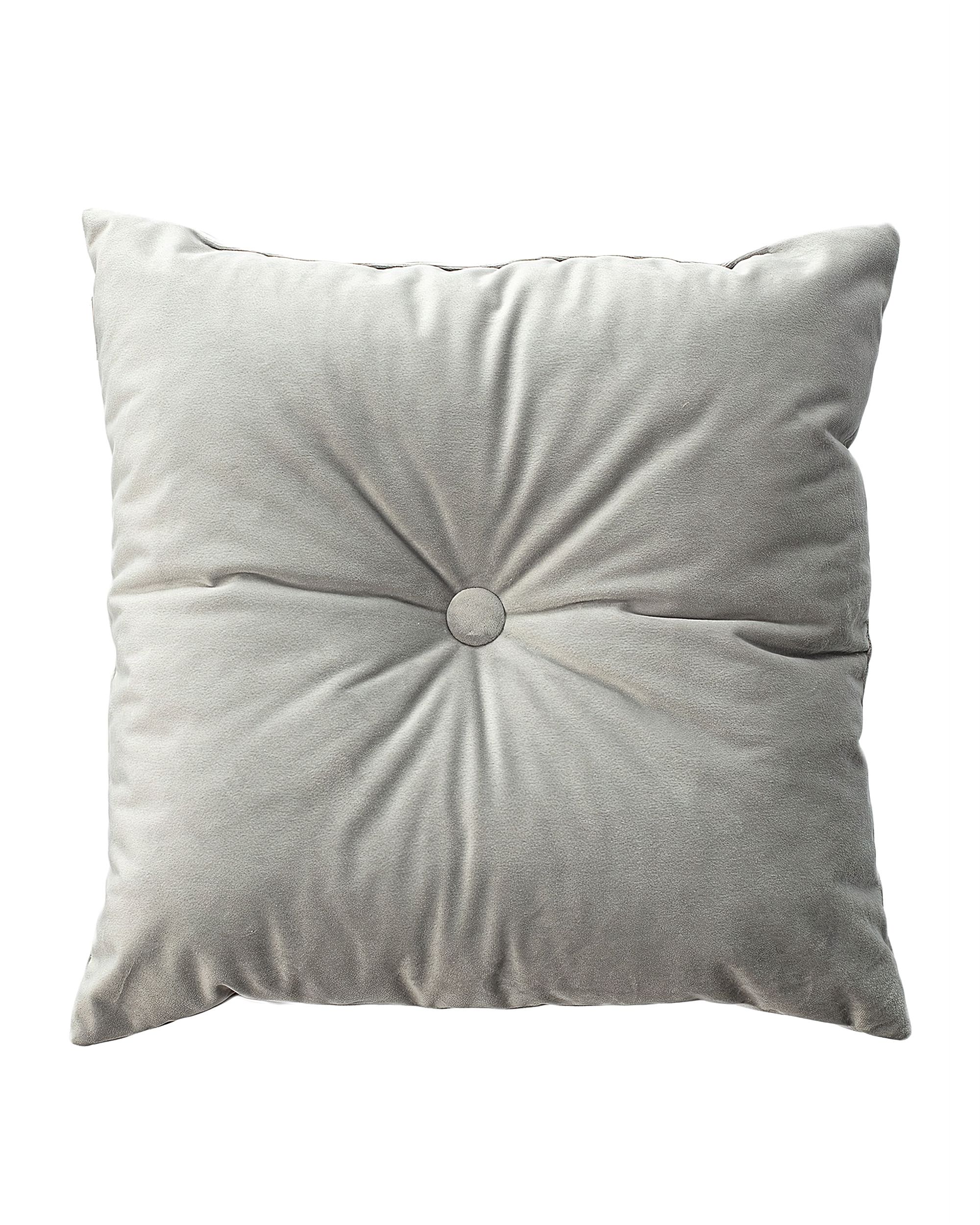 Square velvet cushion with button colour grey fabric gloss, velvet