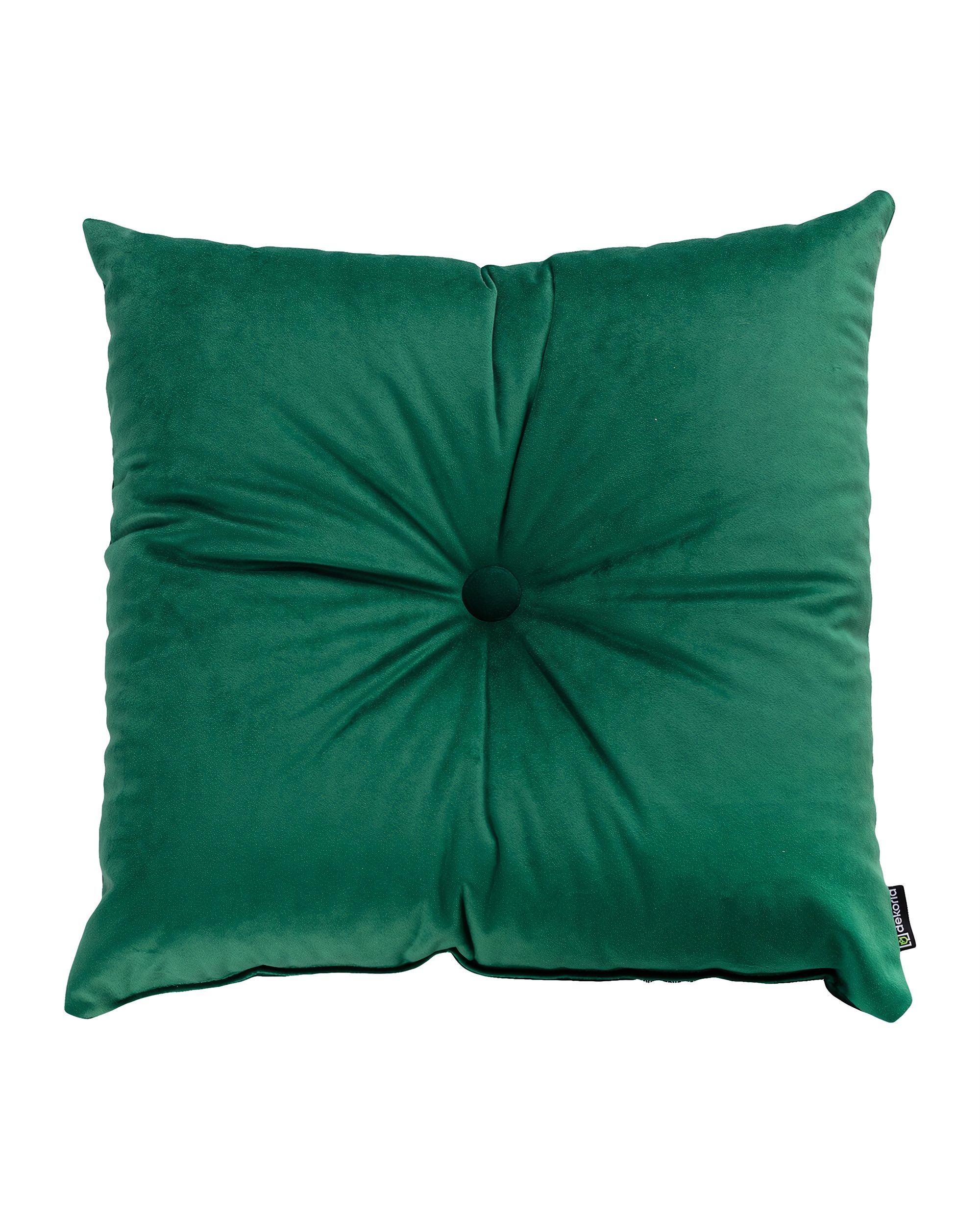 Square velvet cushion with button colour green fabric gloss, velvet