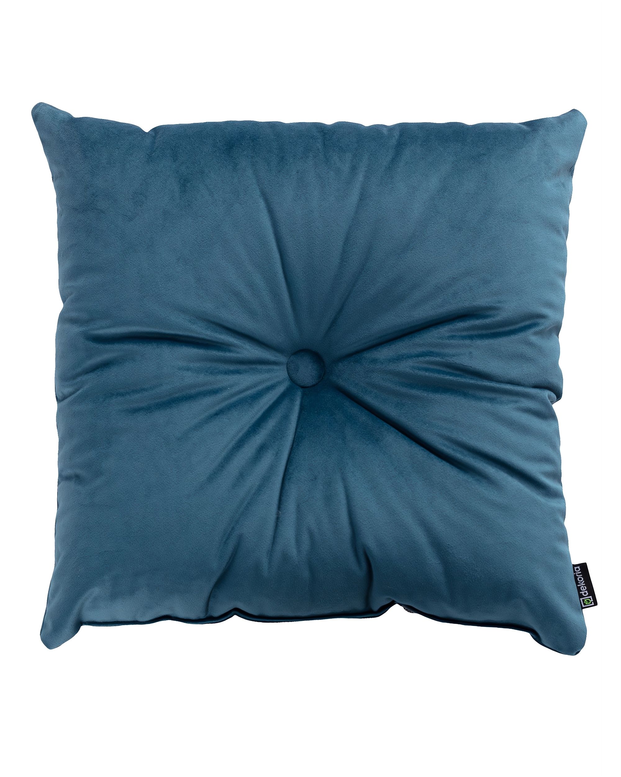 Square velvet cushion with button colour blue fabric gloss, velvet