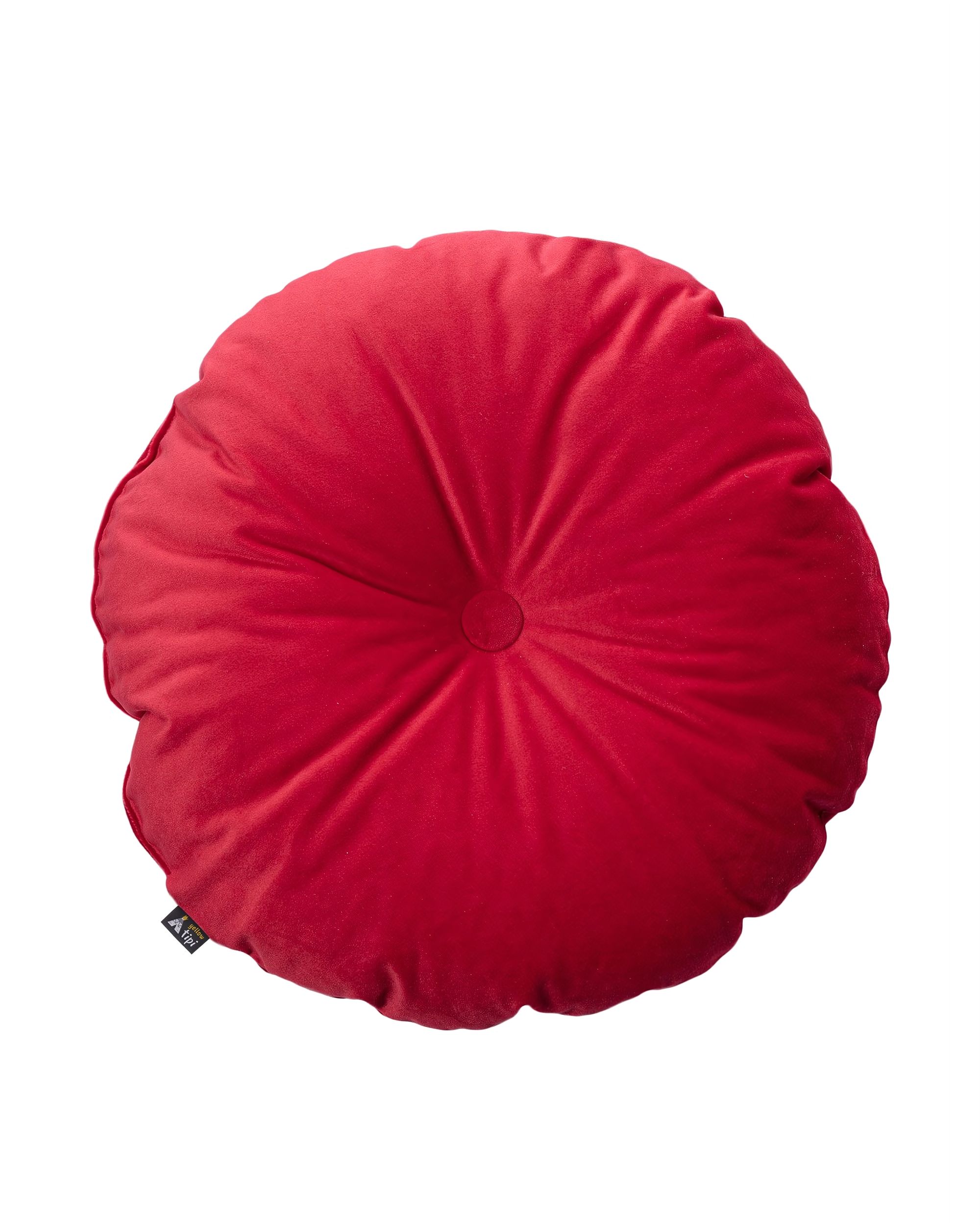 Round pillow with button colour red fabric gloss, velvet