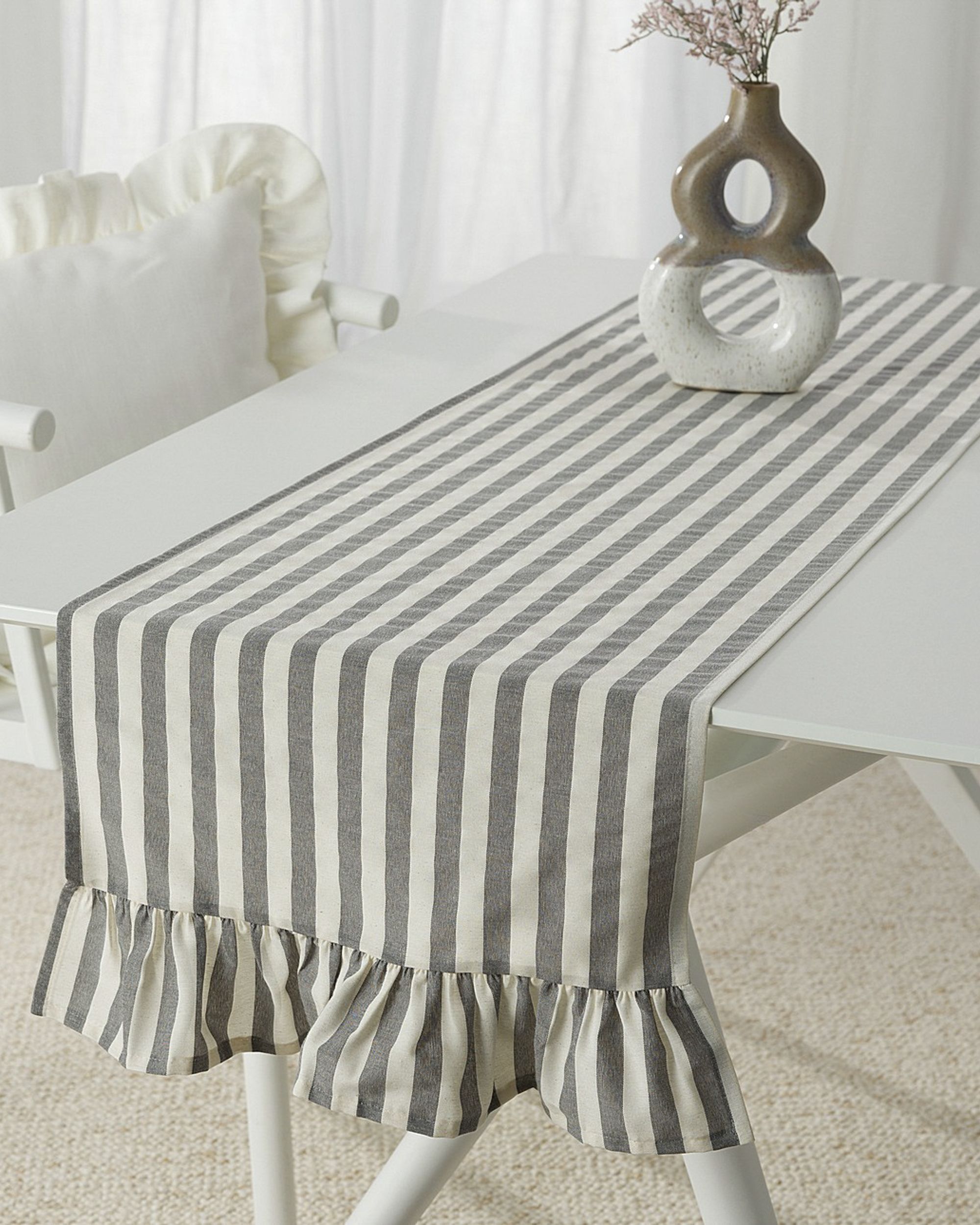 Table runner with valance 40x160 cm colour grey fabric patterned