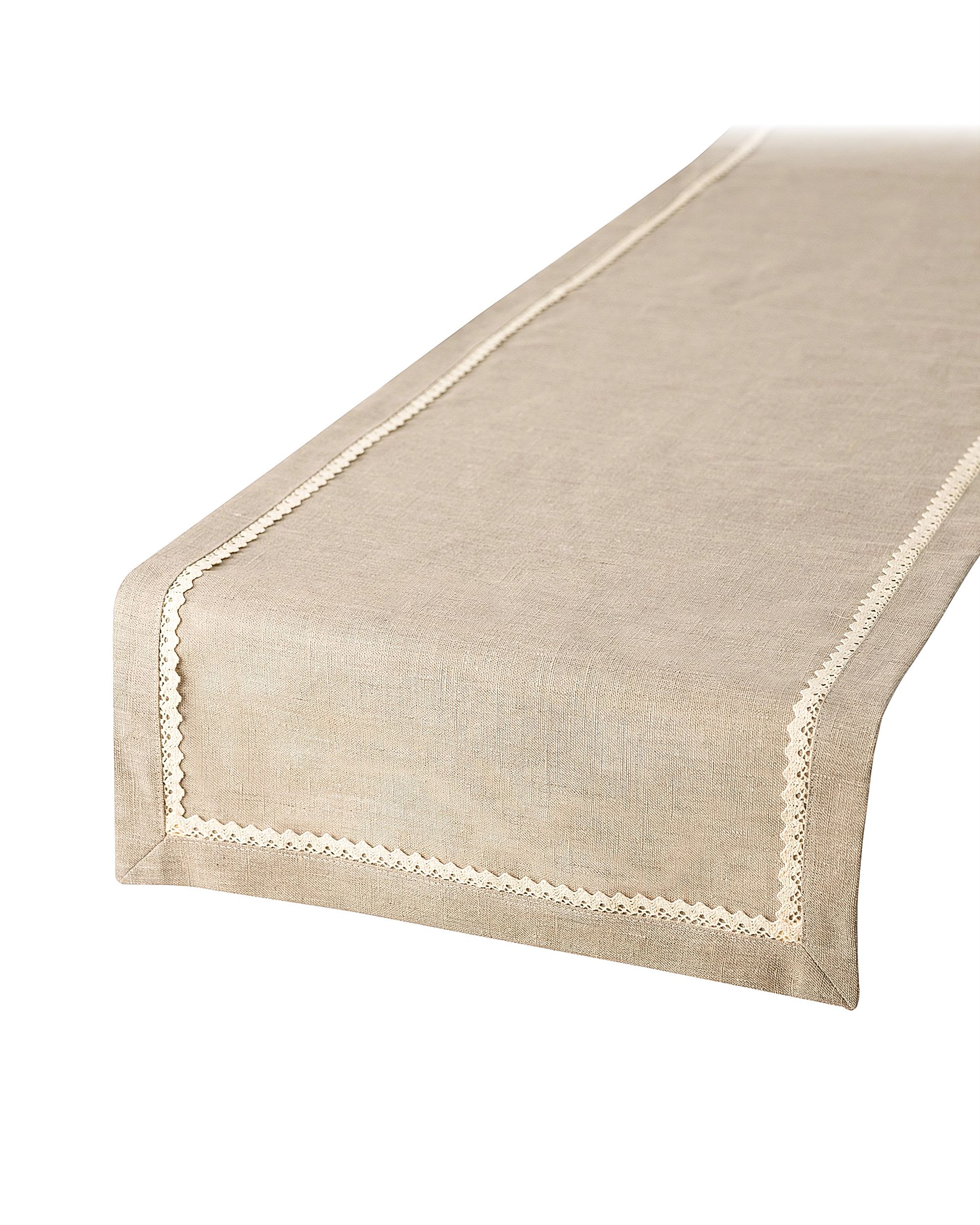 Table runner with lace 40x160 cm colour beige fabric semi-sheer, structured (hover)