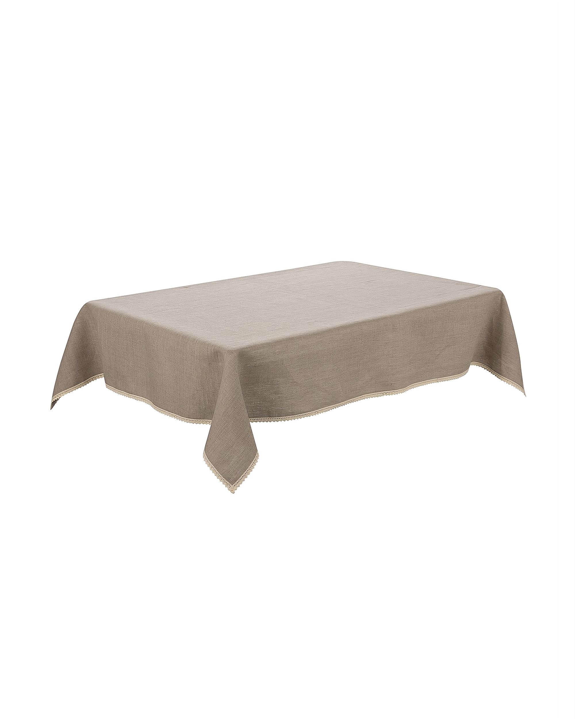 Tablecloth with lace colour beige fabric semi-sheer, structured