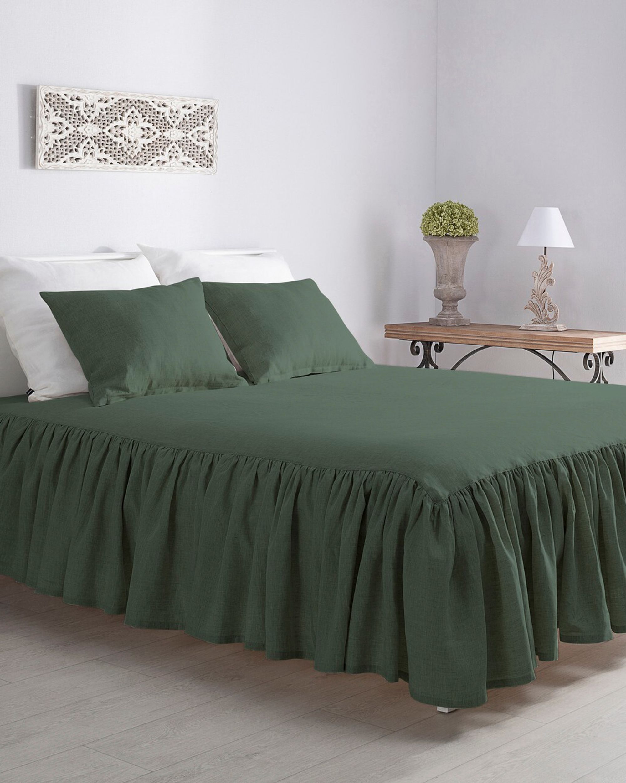 Bedspread Linen Frilly 160 x 210 cm green