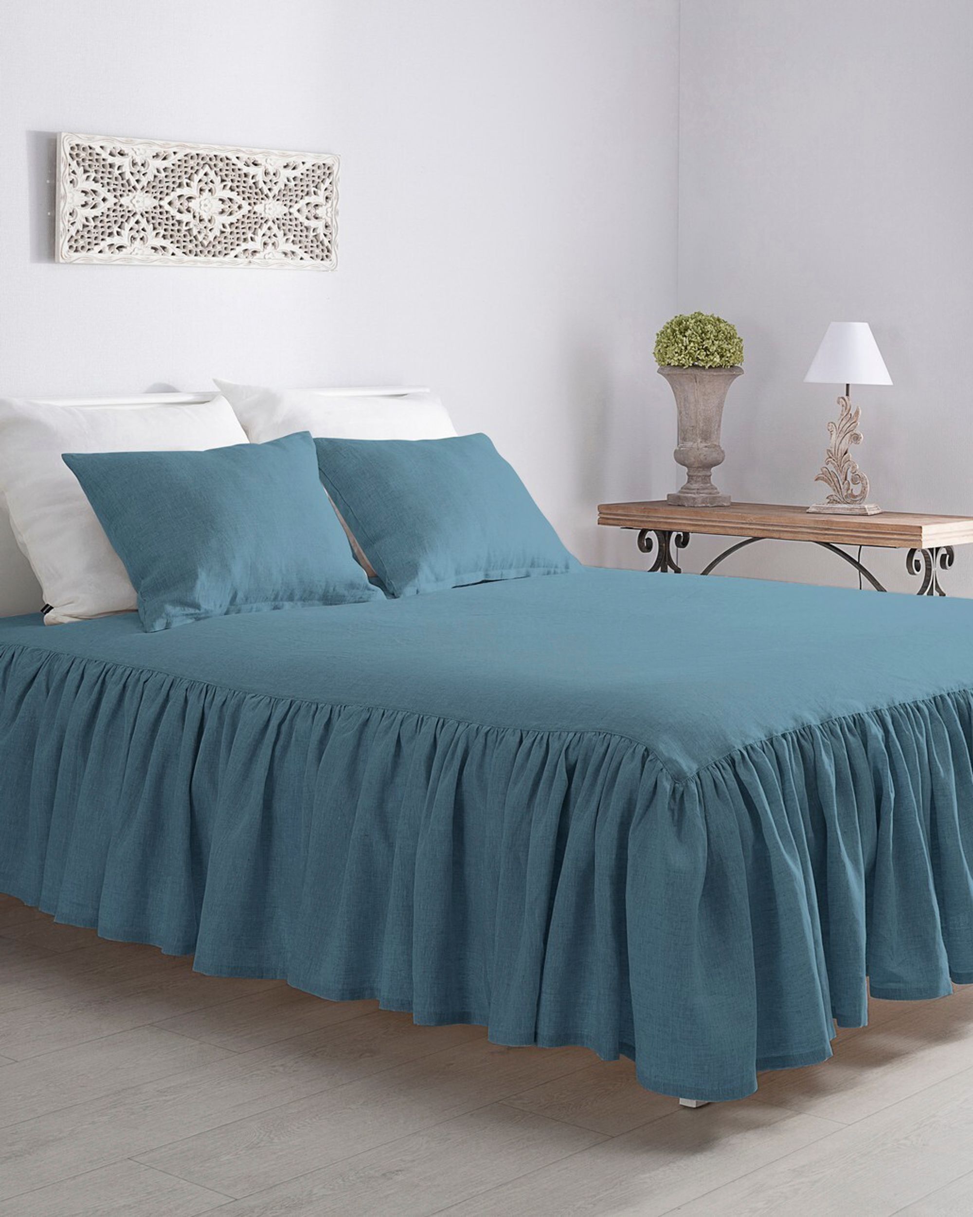 Bedspread Linen Frilly 160 x 210 cm grey-blue