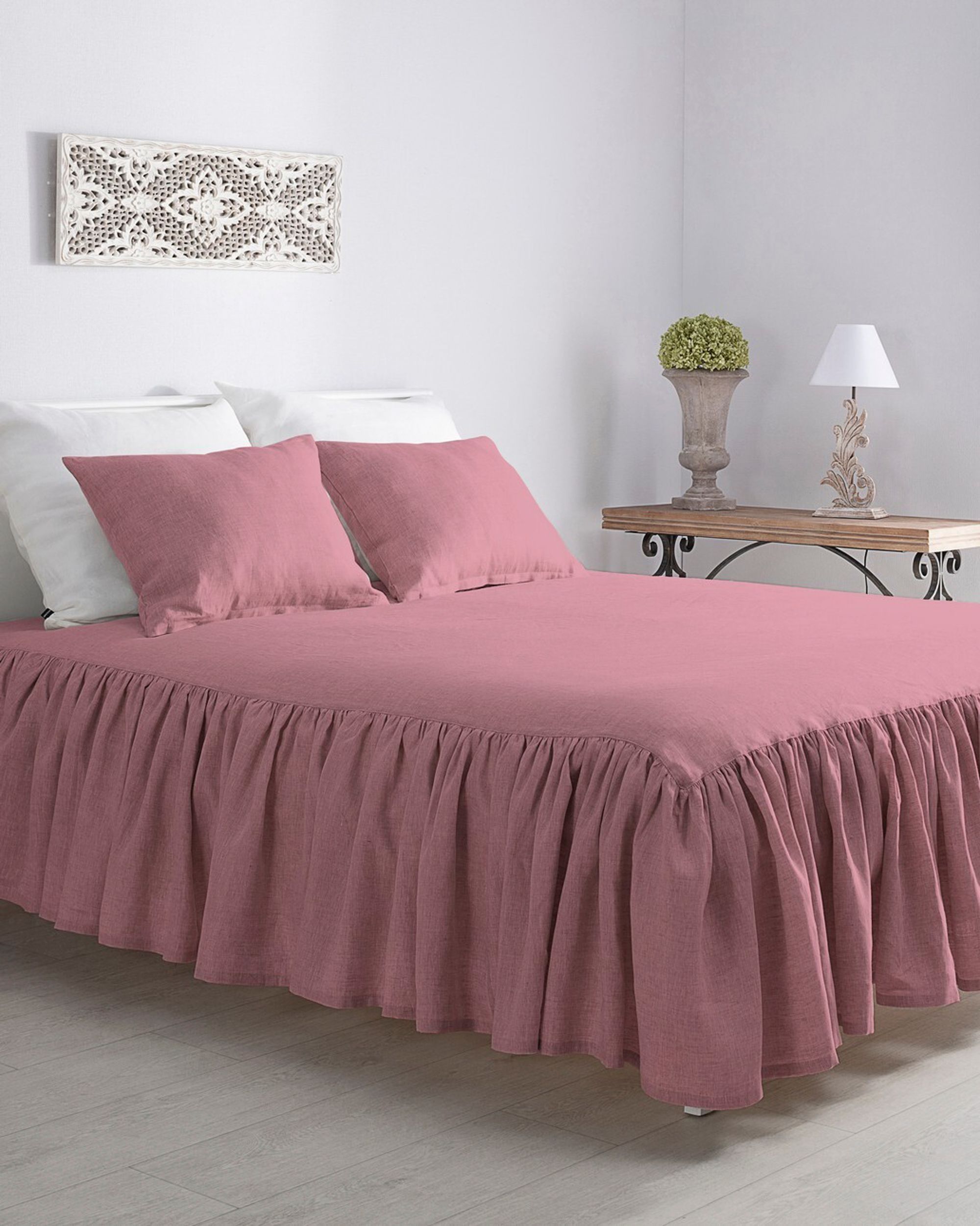 Bedspread Linen Frilly 160 x 210 cm pink