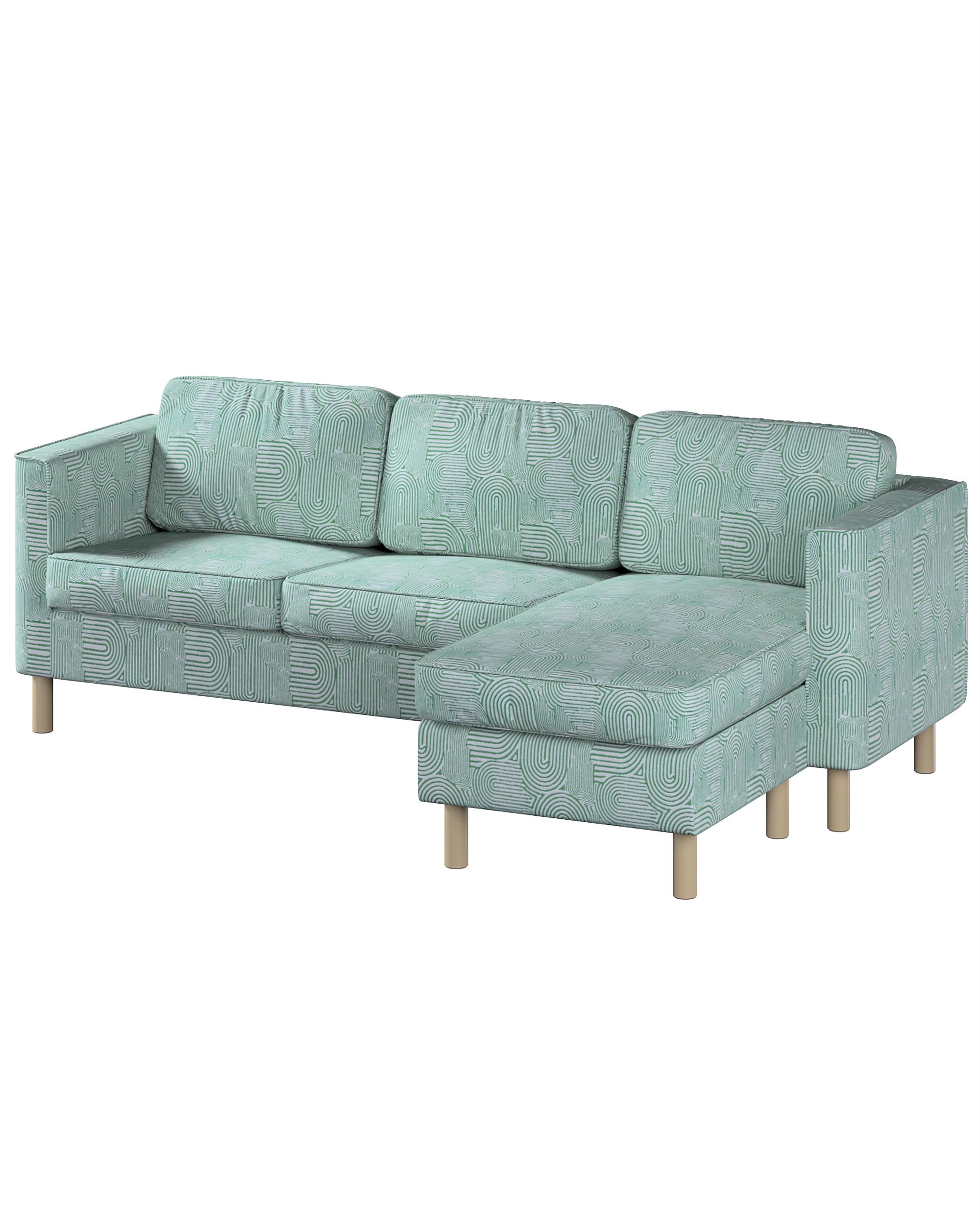 Pärup 3-seater sofa cover with chaise longue colour green fabric structured, patterned