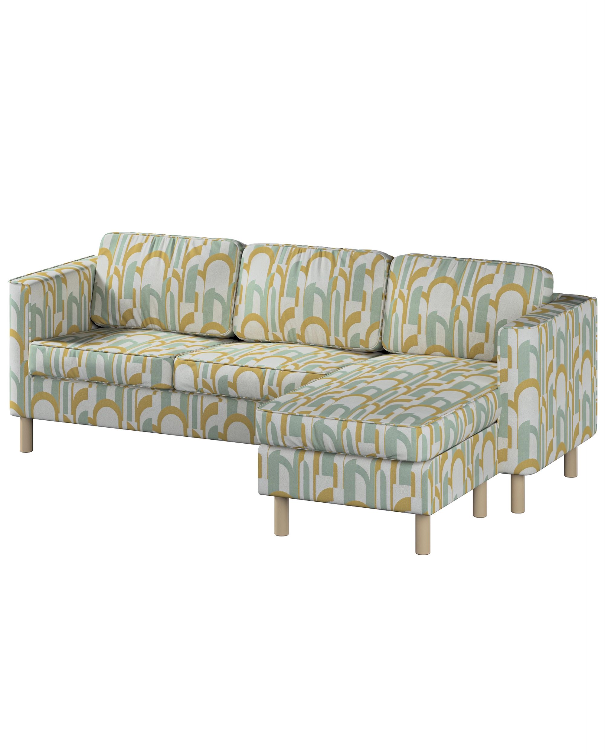 Pärup 3-seater sofa cover with chaise longue colour green fabric structured, patterned