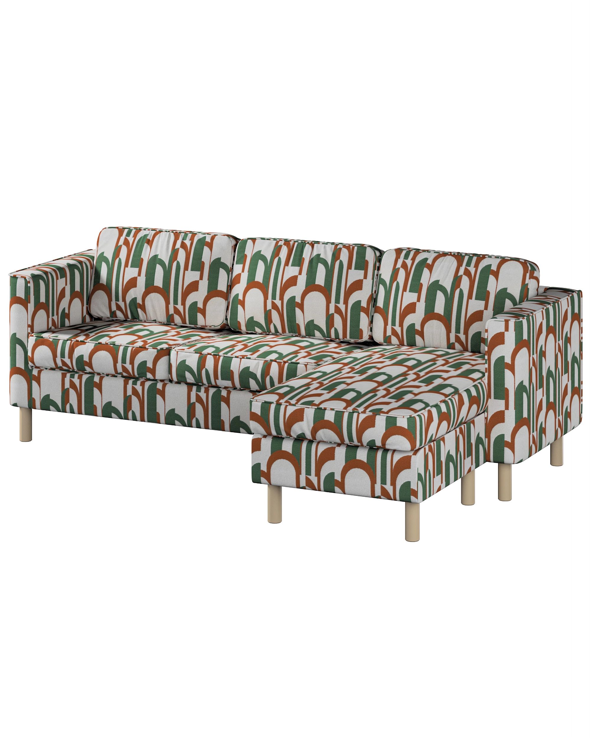 Pärup 3-seater sofa cover with chaise longue colour green fabric structured, patterned