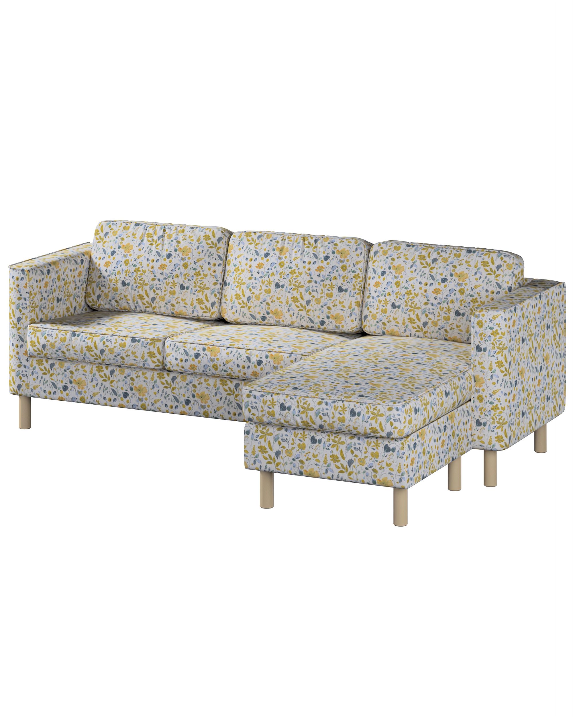 Pärup 3-seater sofa cover with chaise longue colour yellow fabric structured, patterned