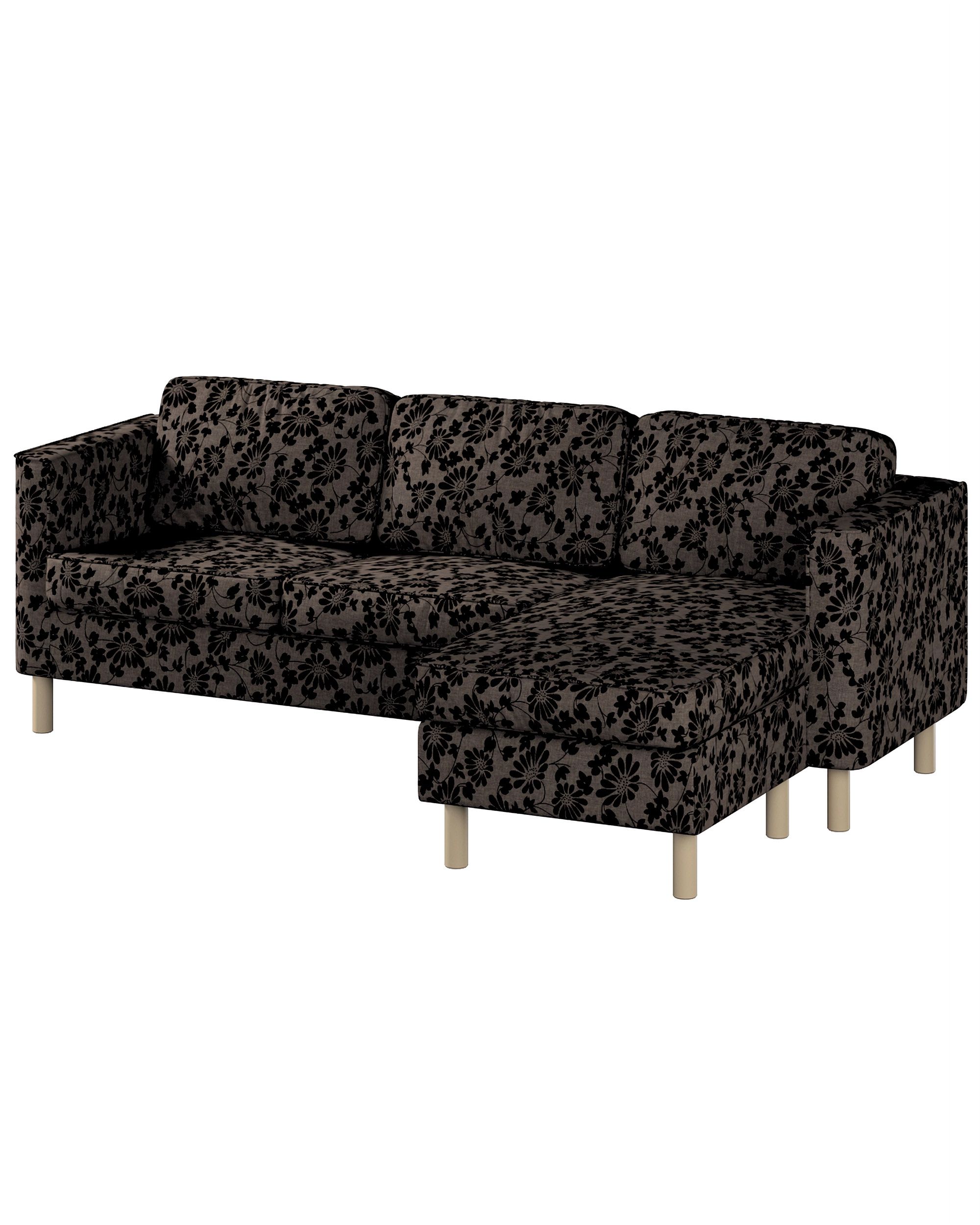 Pärup 3-seater sofa cover with chaise longue colour brown fabric structured, patterned