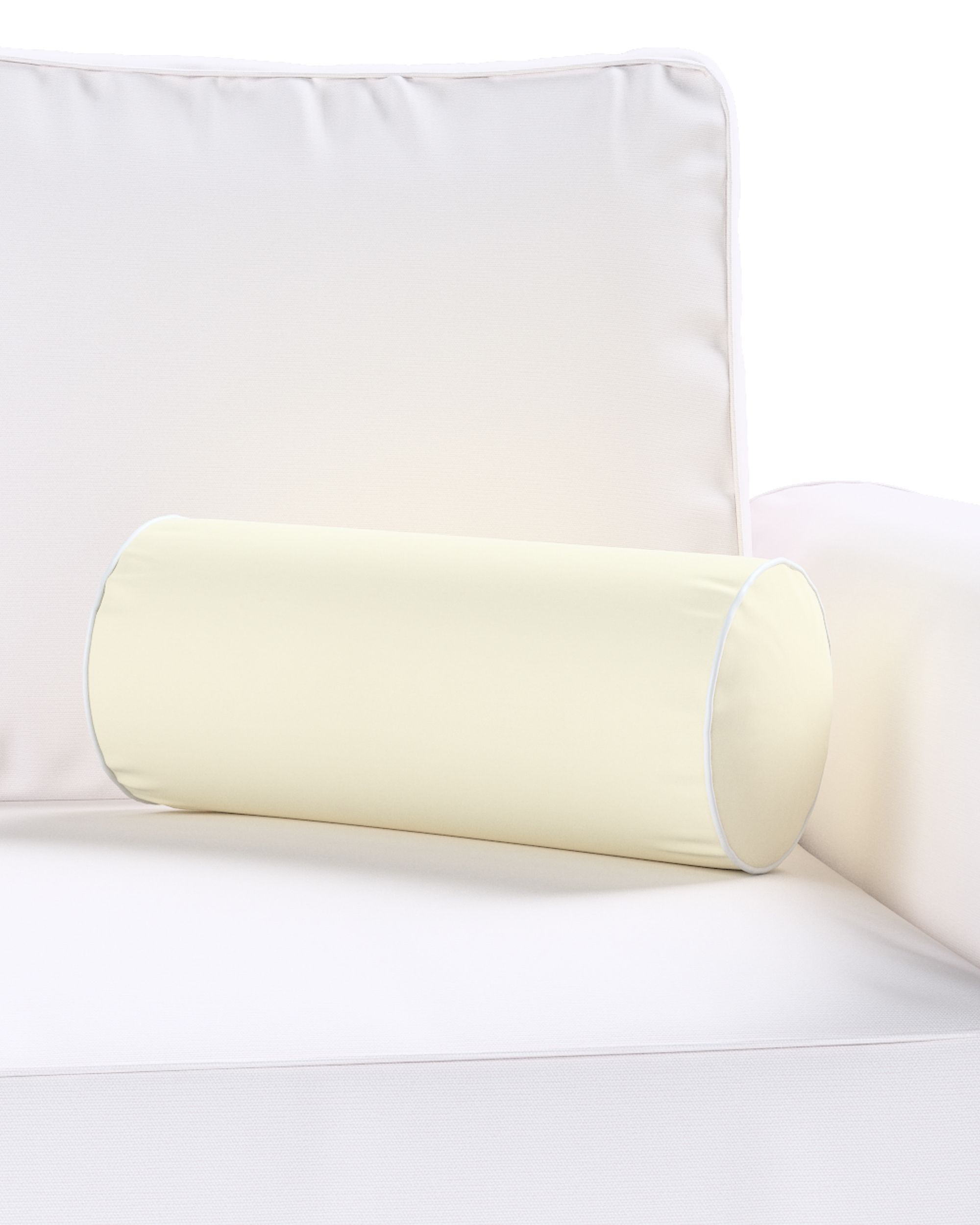 Simple bolster pillow with decorative piping colour cream fabric gloss, velvet (hover)