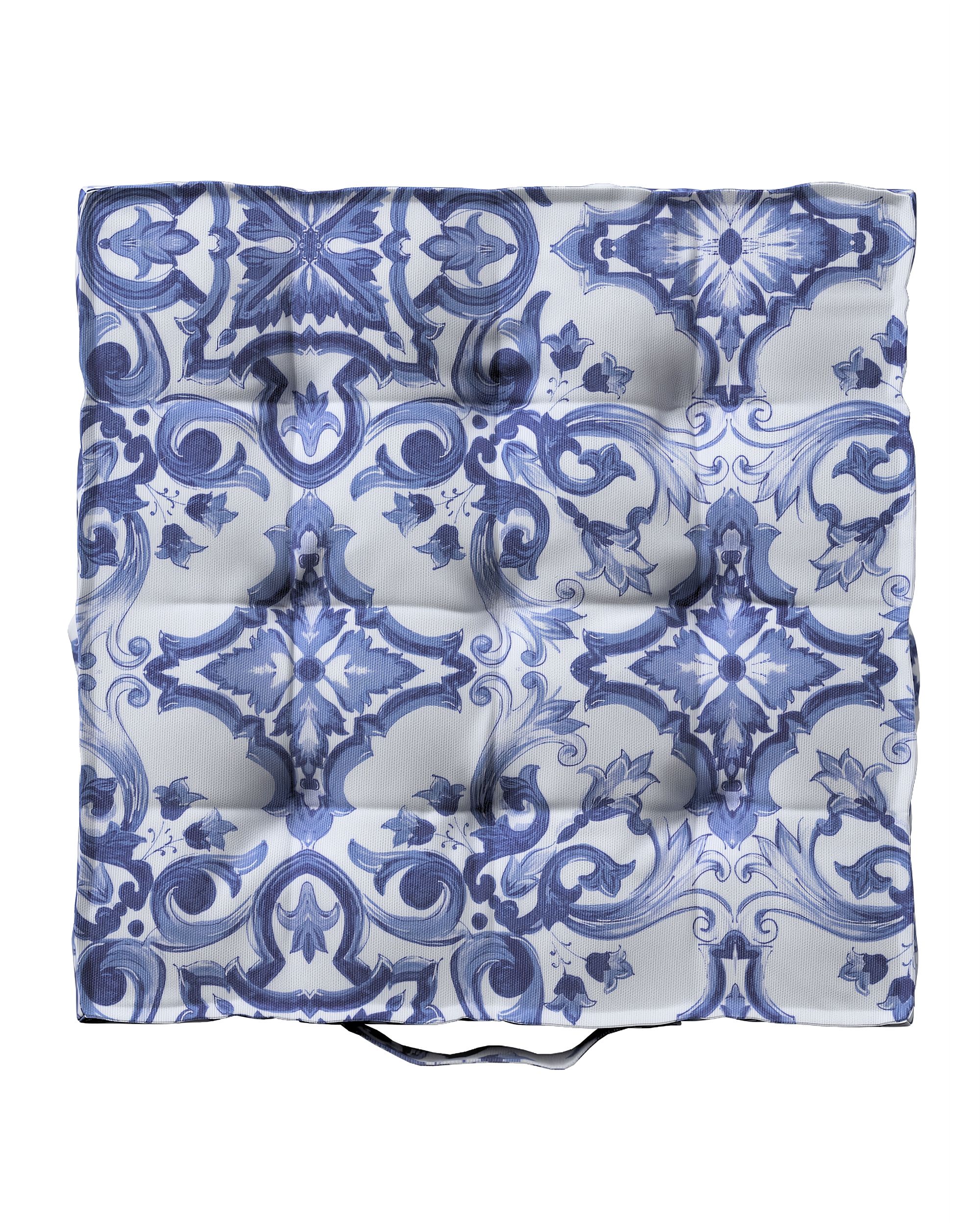 Jacob seat pad/floor cushion colour blue fabric patterned