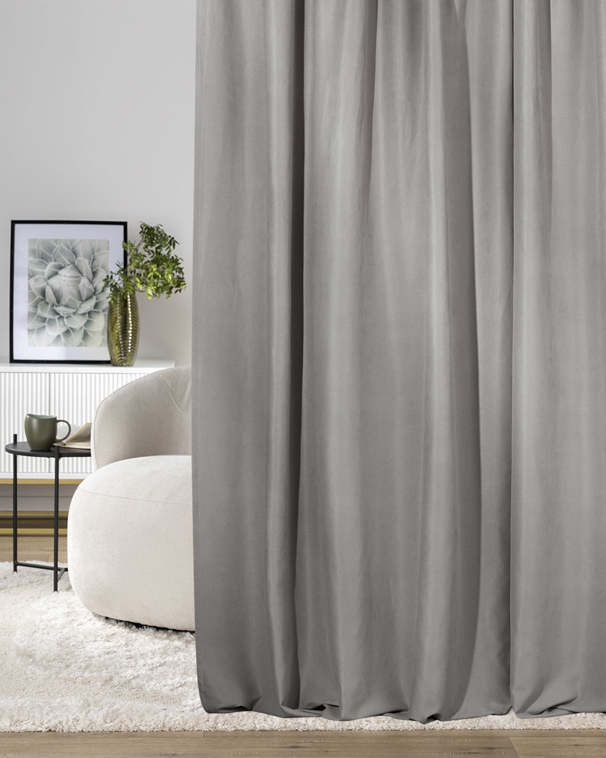 Pencil pleat curtain grey velvet 140 x 280 cm 1 pc.