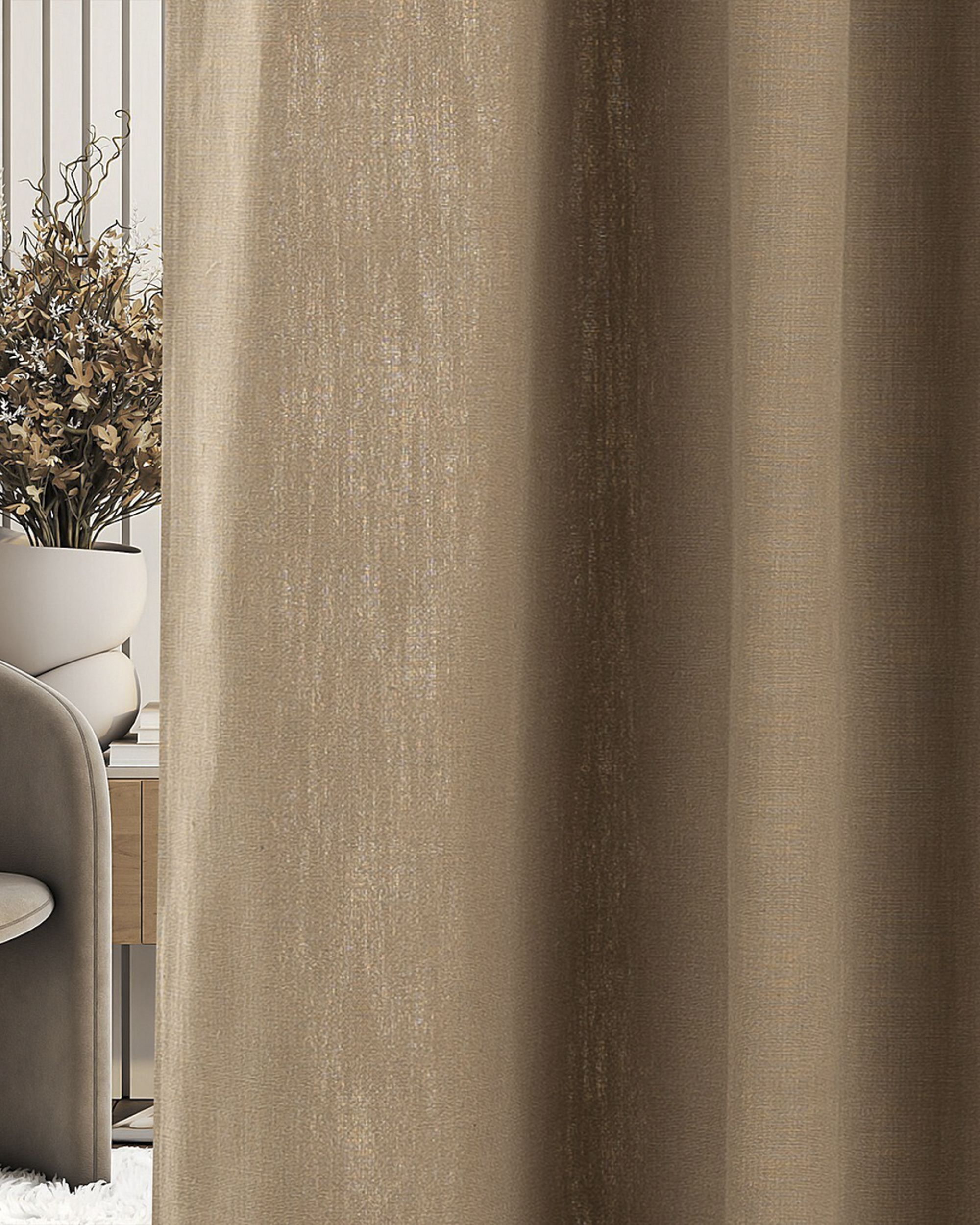 Ready made curtains on crease tape 140x280cm light brown