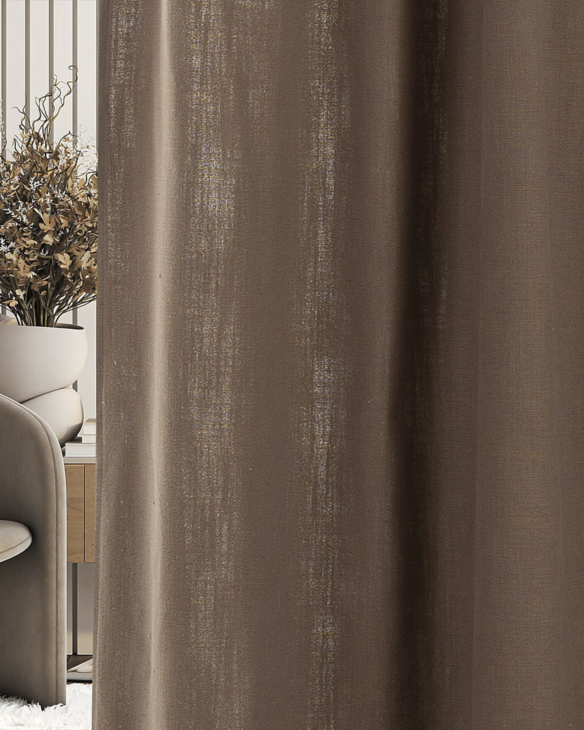 Ready made curtains on crease tape 140x280cm brown
