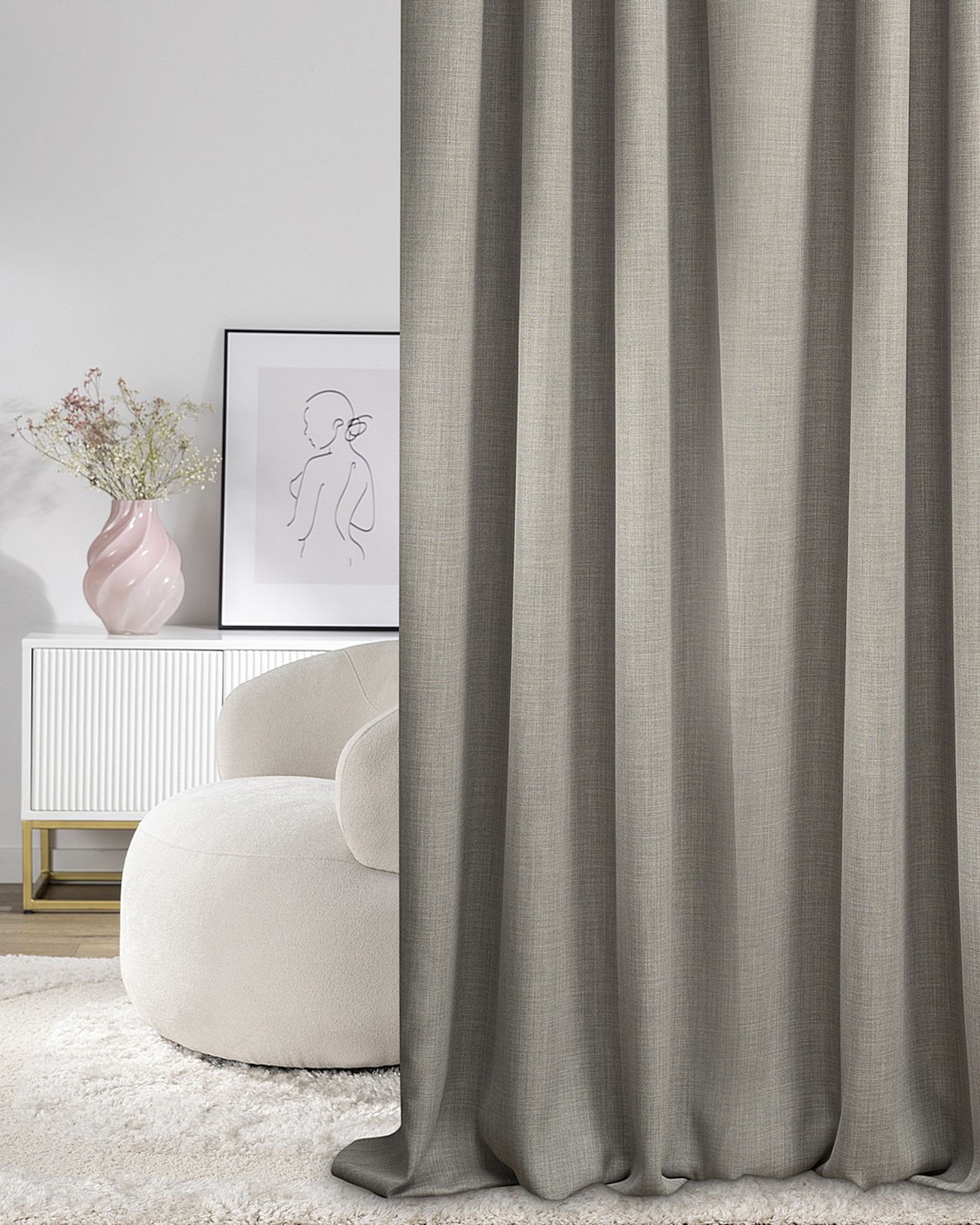 Blackout pencil pleat curtain textured light gray 140 x 280 cm 1 pc.