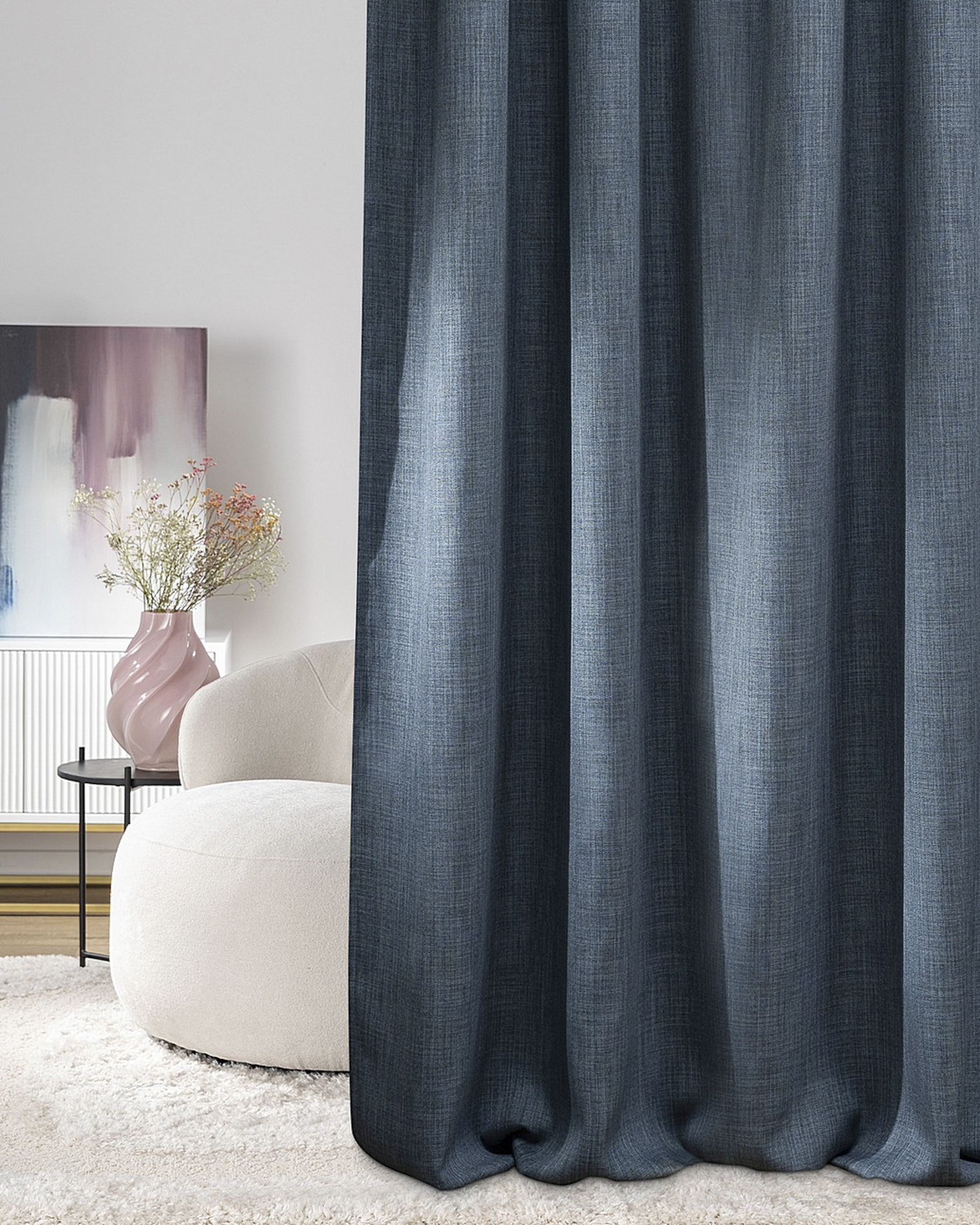 Blackout pencil pleat curtain textured dark blue 140 x 280 cm 1 pc.