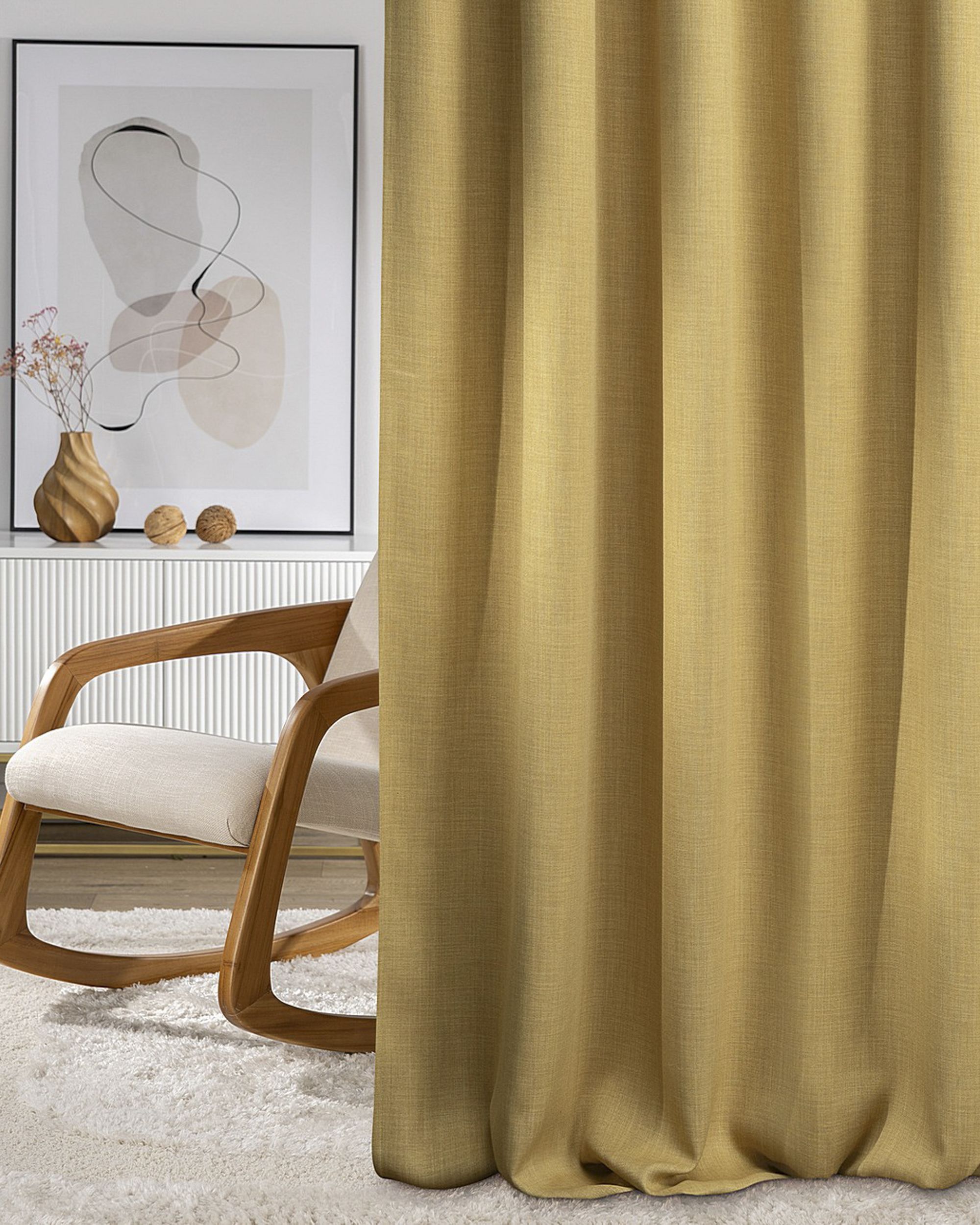 Blackout pencil pleat curtain textured mustard 140 x 280 cm 1 pc.