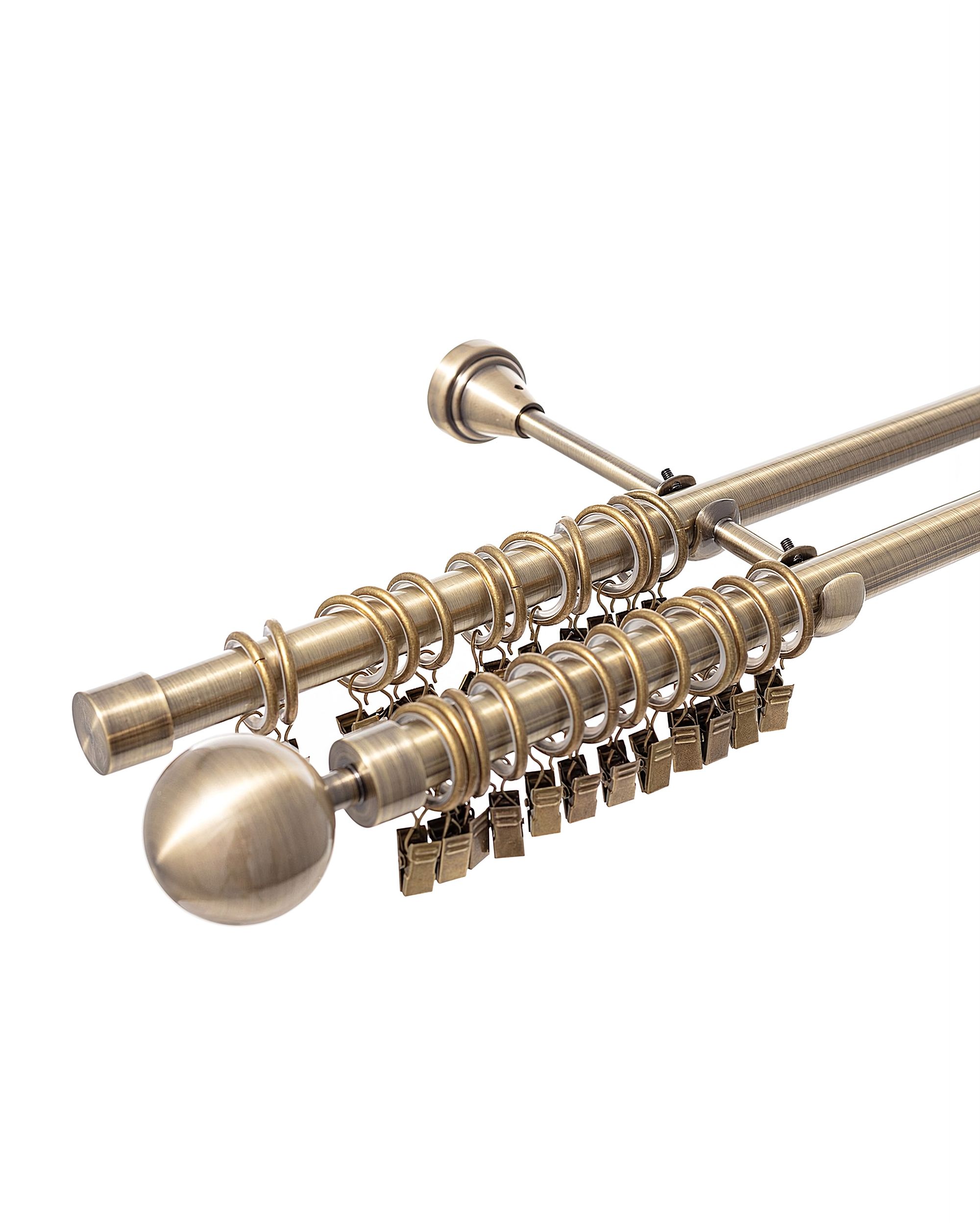 Double curtain rod Elegant antique brass 200cm