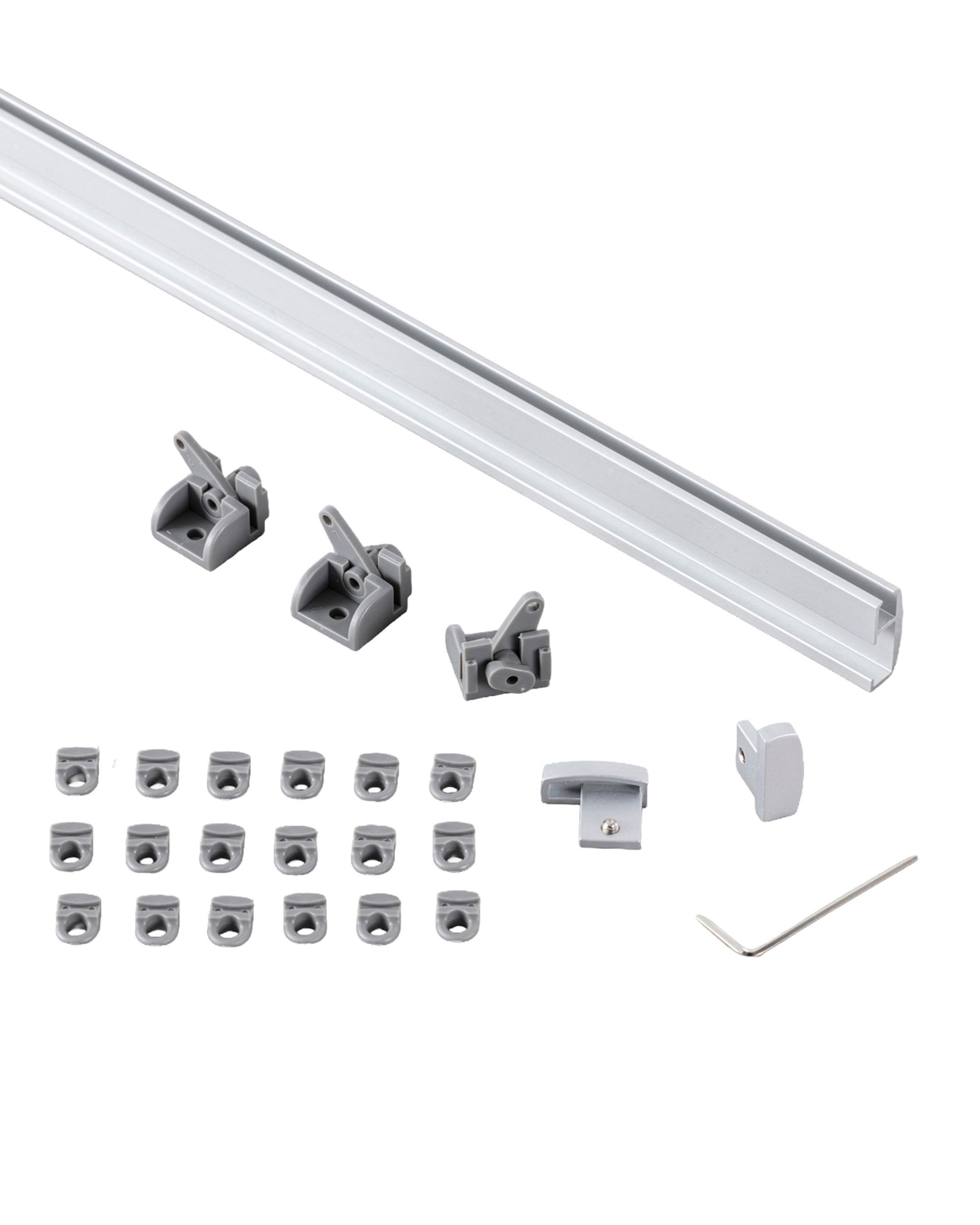 Premium aluminium ceiling rail single 150cm silver - set (hover)