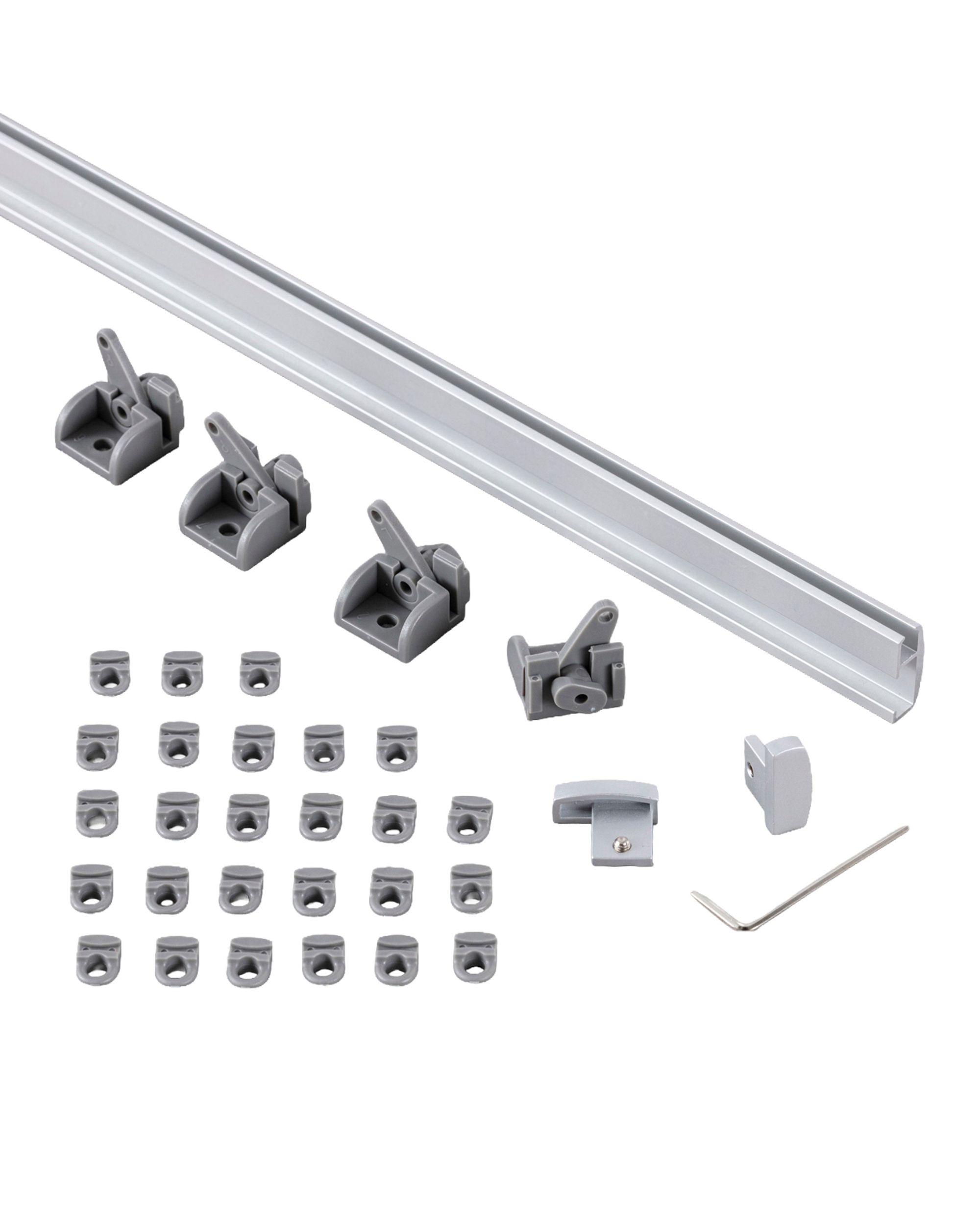 Premium aluminium ceiling rail single 210cm silver - set (hover)