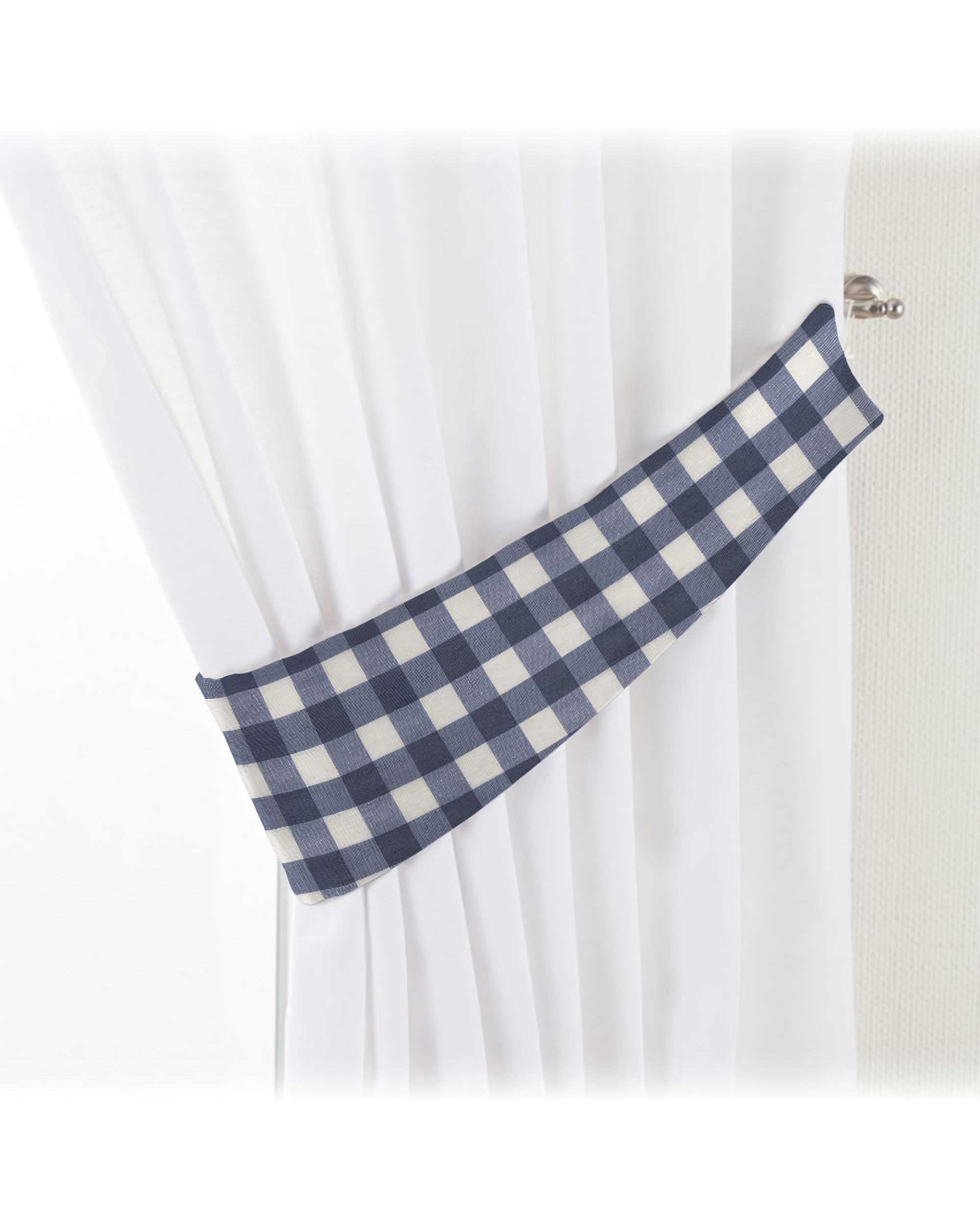 Victoria tieback colour navy blue fabric patterned