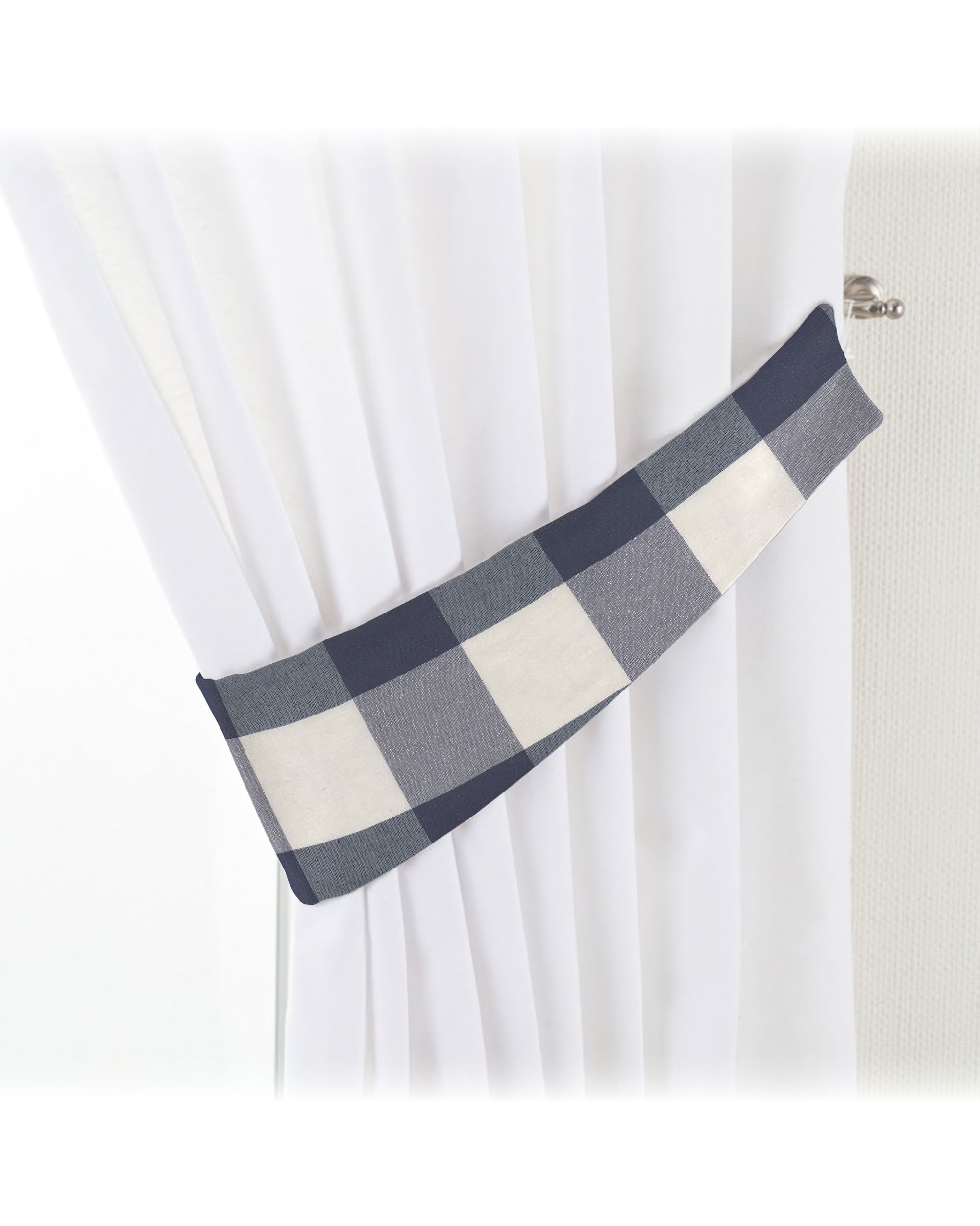 Victoria tieback colour navy blue fabric patterned