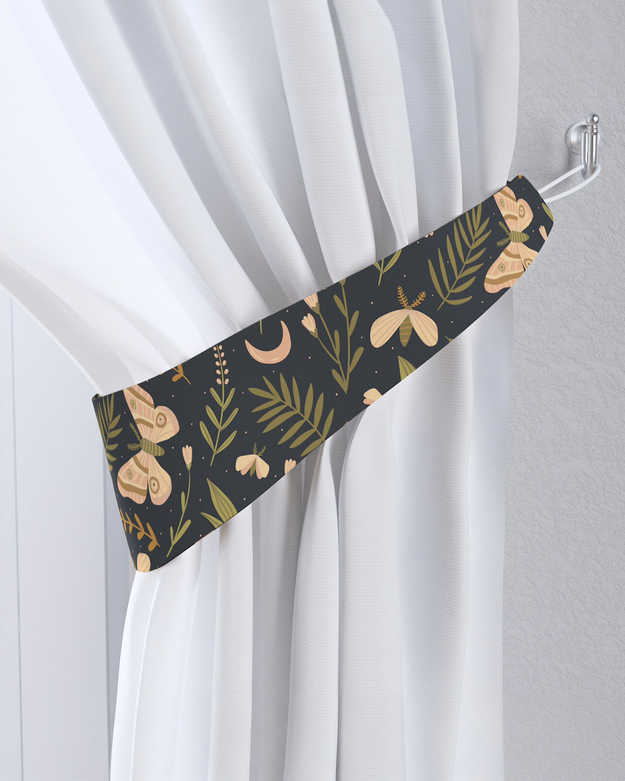 Victoria tieback colour black fabric patterned