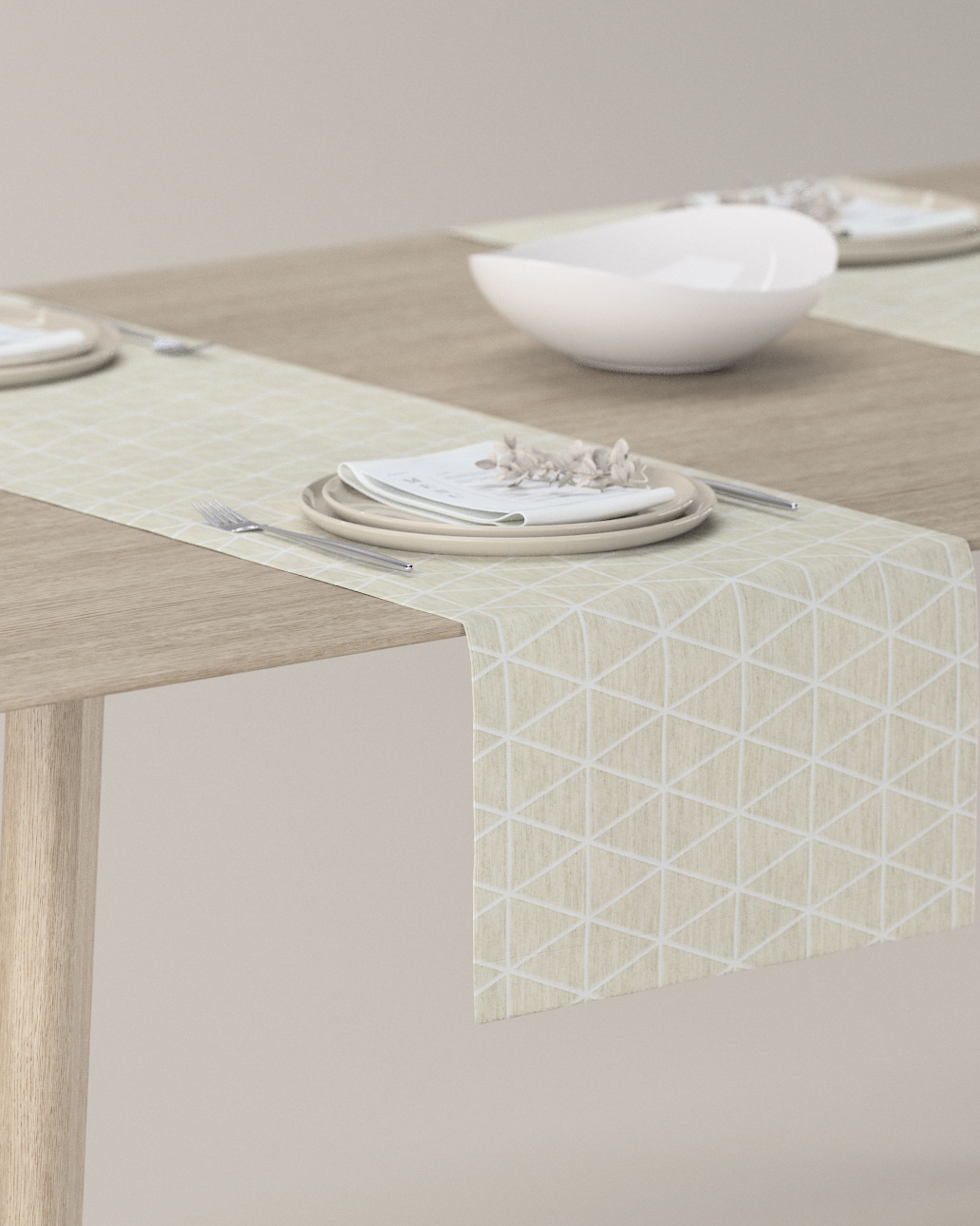 Table runner colour beige fabric structured, patterned