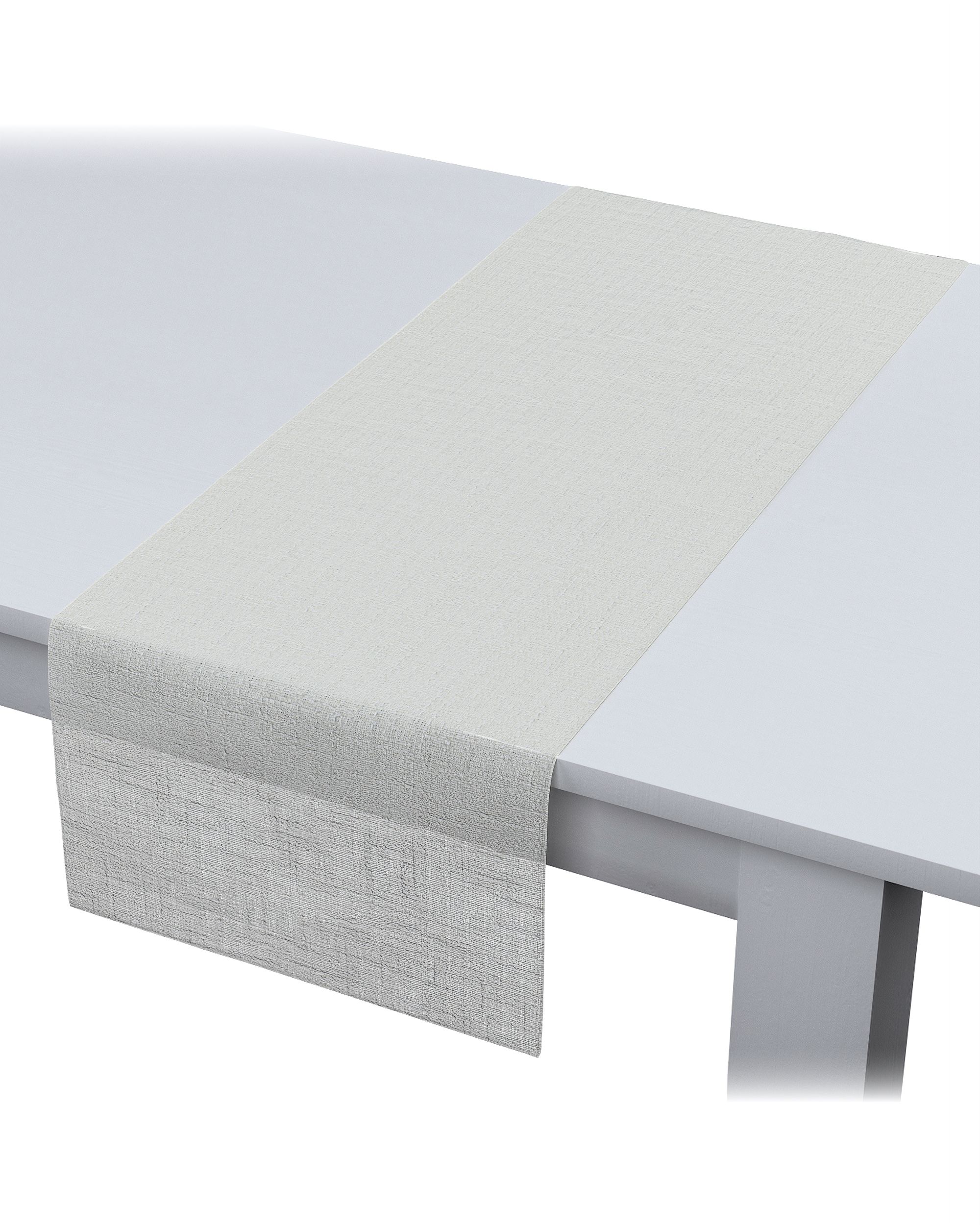 Table runner colour white fabric semi-sheer, gloss, structured (hover)