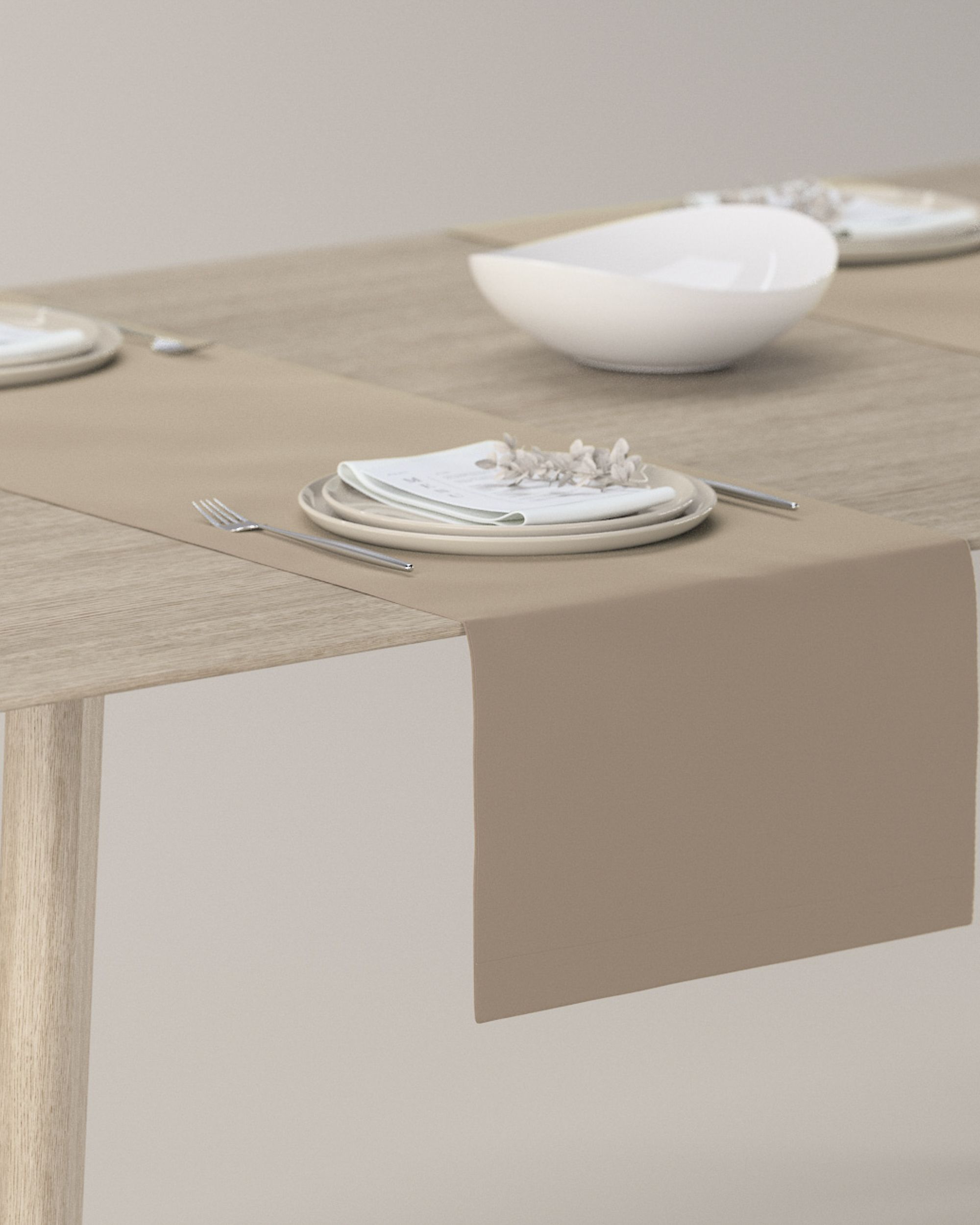 Table runner colour beige fabric gloss, velvet