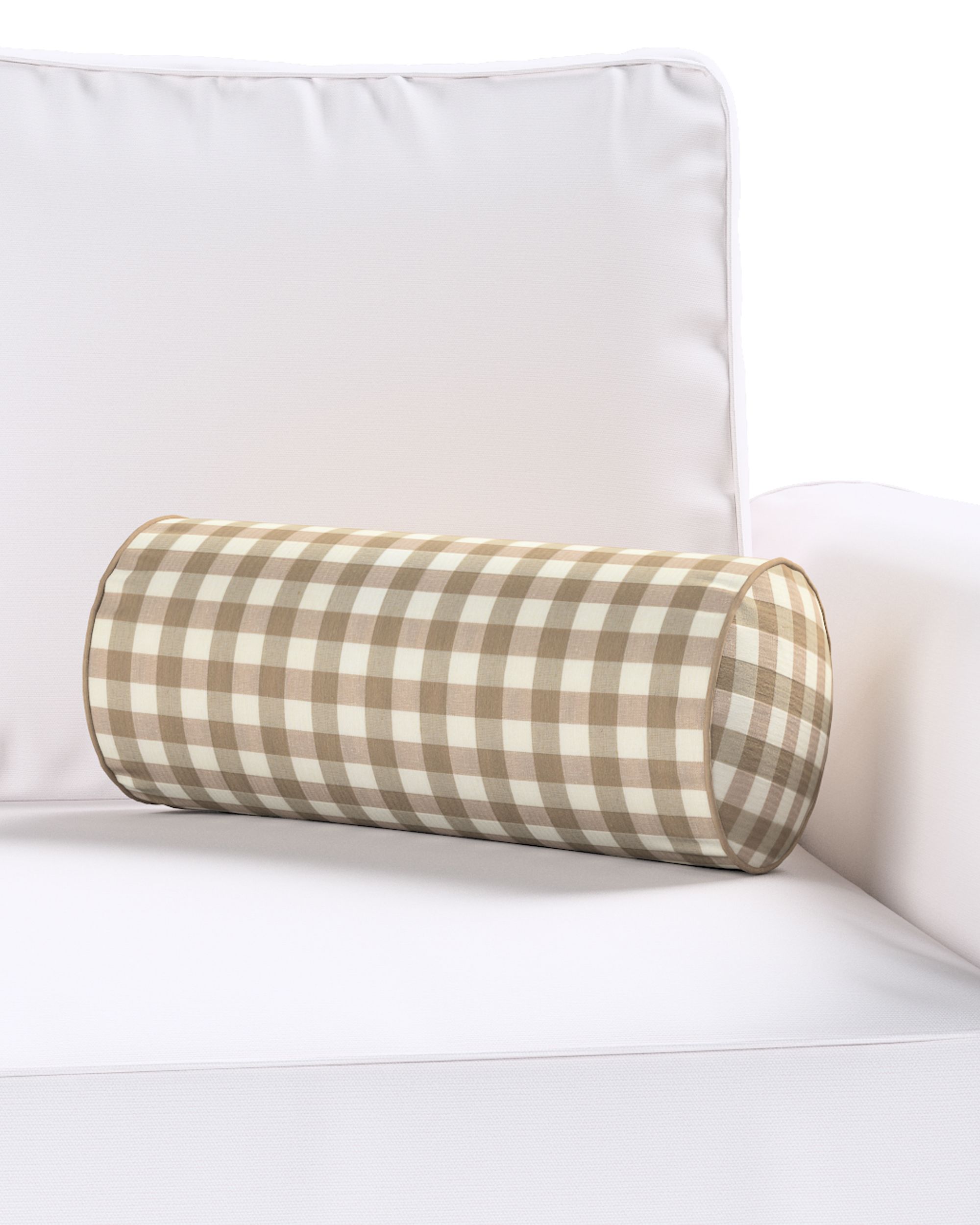 Simple bolster pillow colour beige fabric patterned (hover)