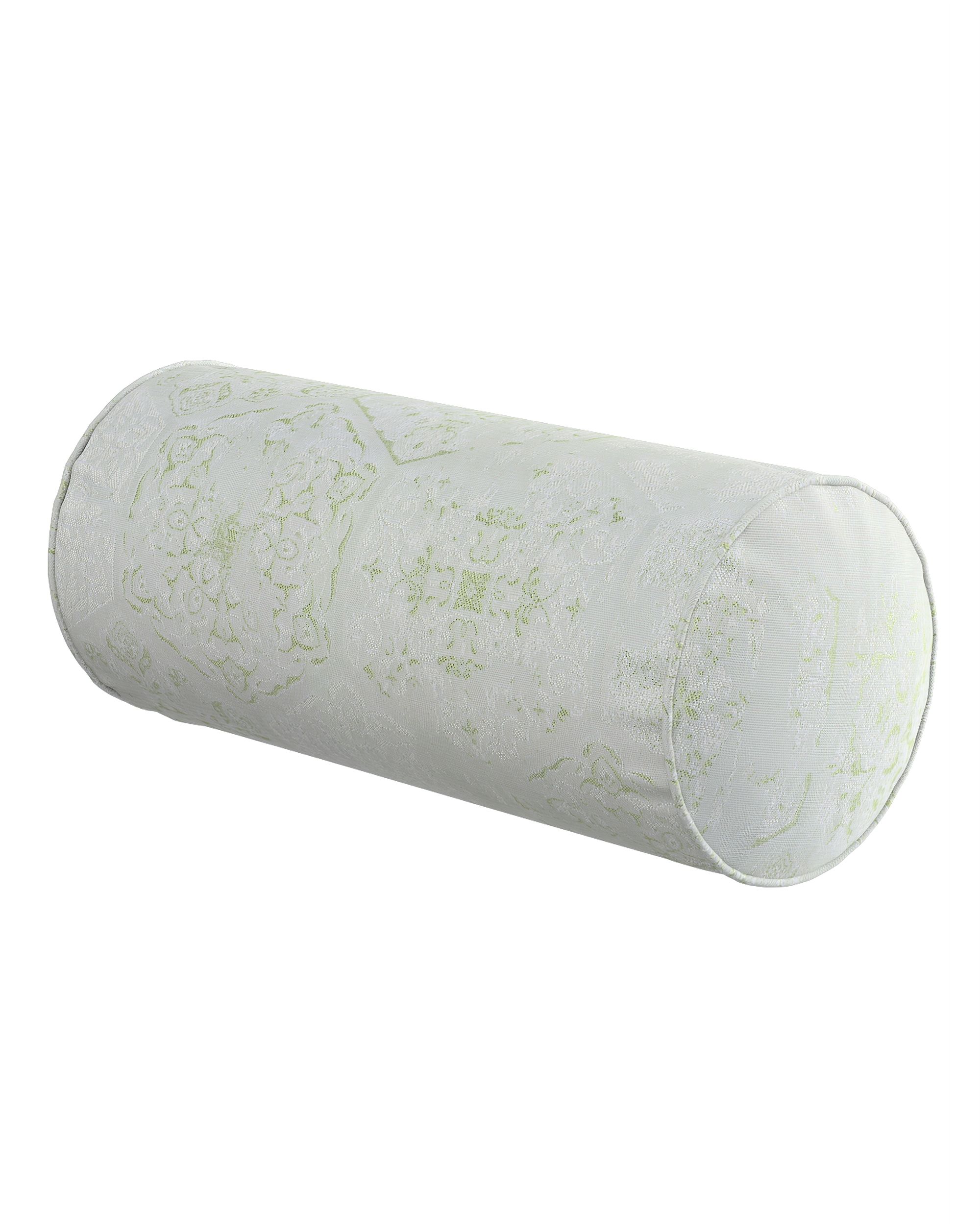 Simple bolster pillow colour green fabric gloss, structured, patterned